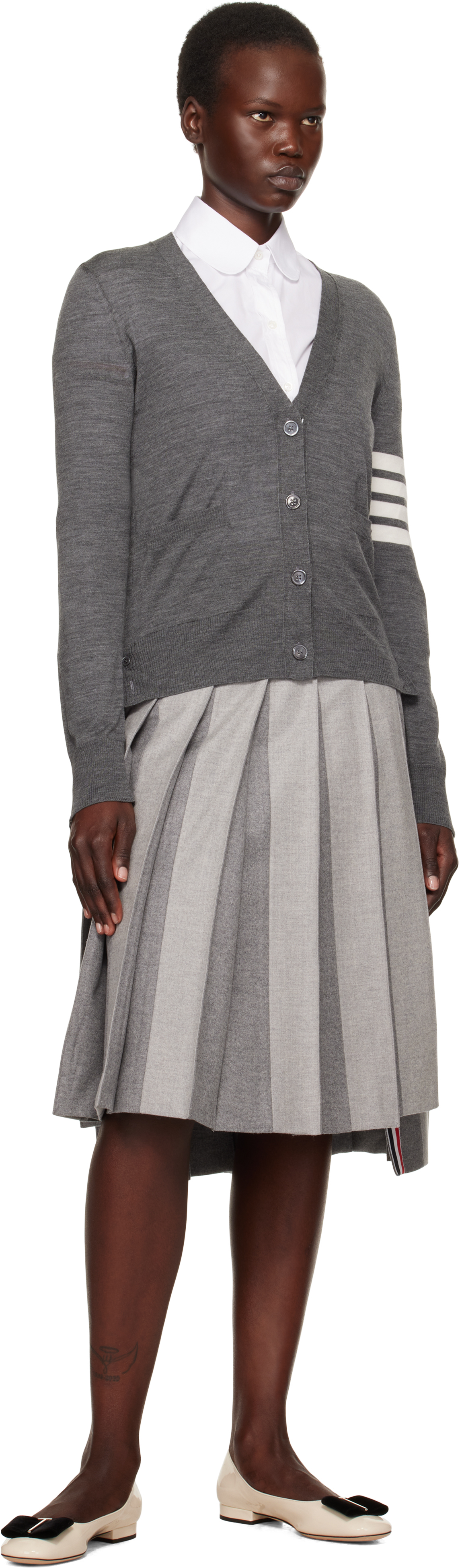 Thom Browne 4-bar Merino Wool Cardigan In 035 Med Grey