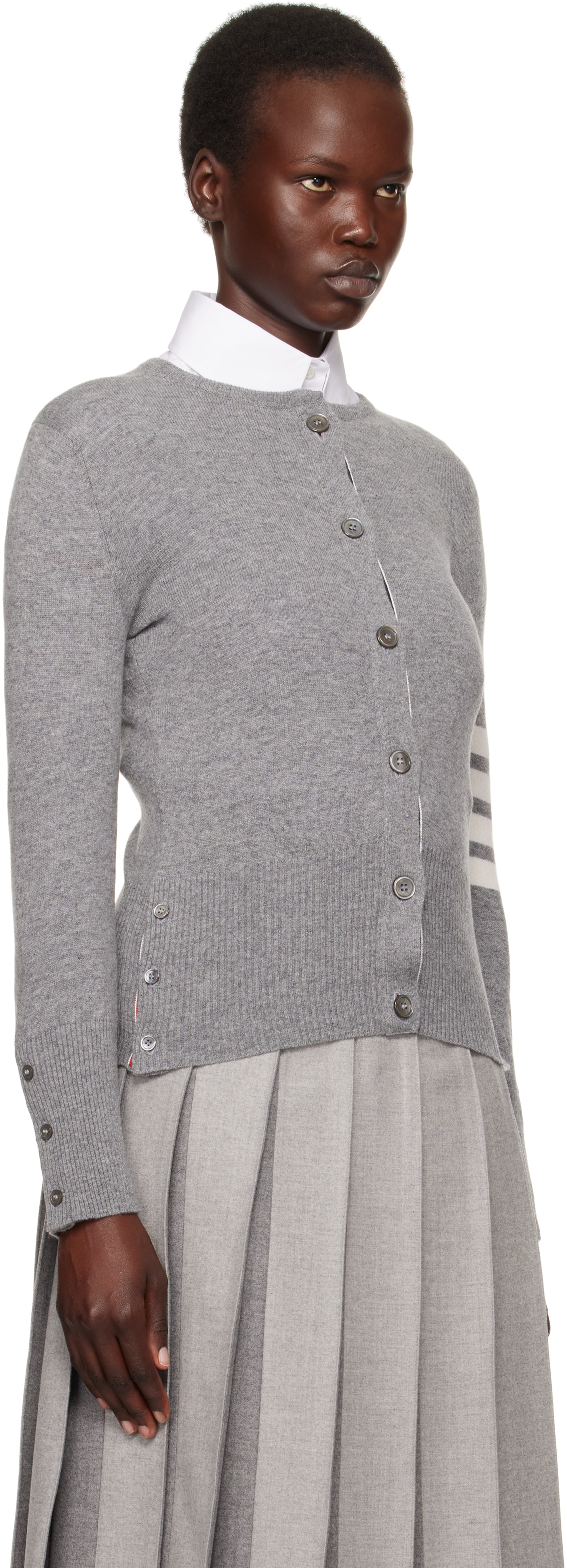 Thom Browne Gray Cashmere 4-bar Classic Crew Neck Cardigan In 055 Lt Grey