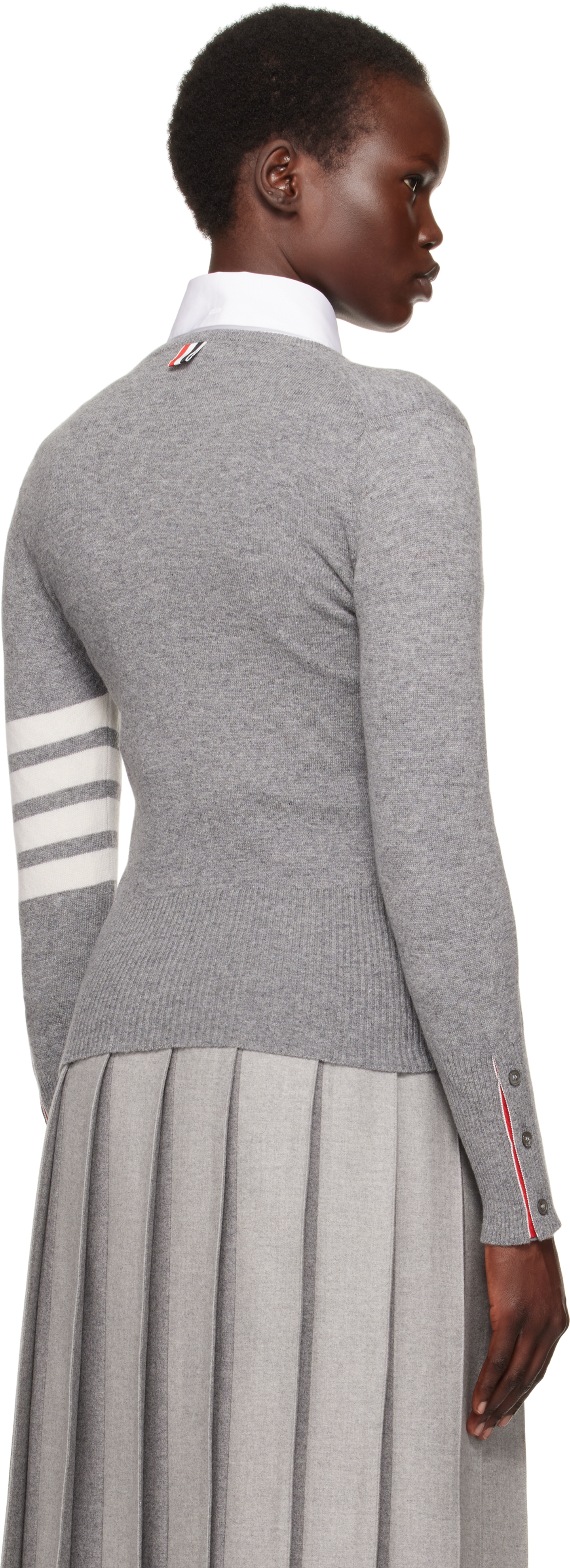 Thom Browne Gray Cashmere 4-bar Classic Crew Neck Cardigan In 055 Lt Grey