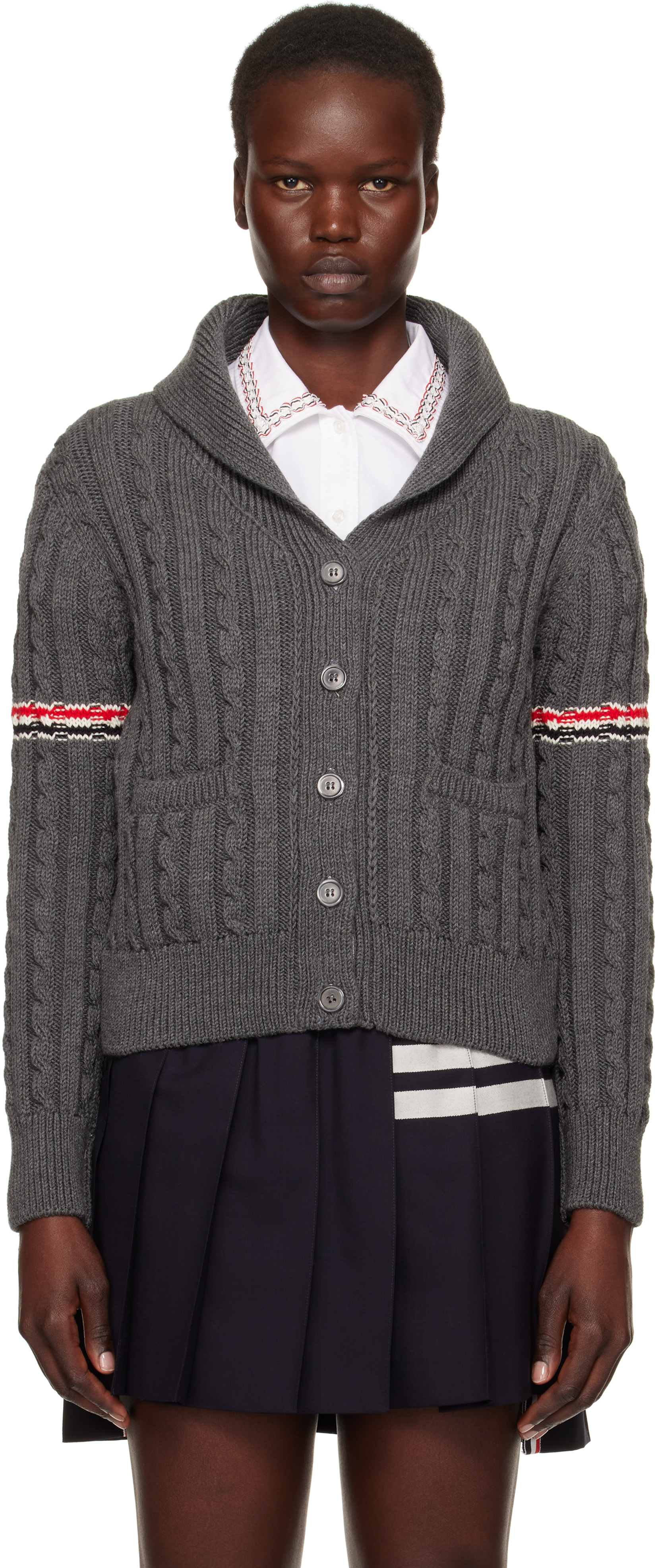 Thom Browne Gray Wool Armband Cardigan In 035 Med Grey