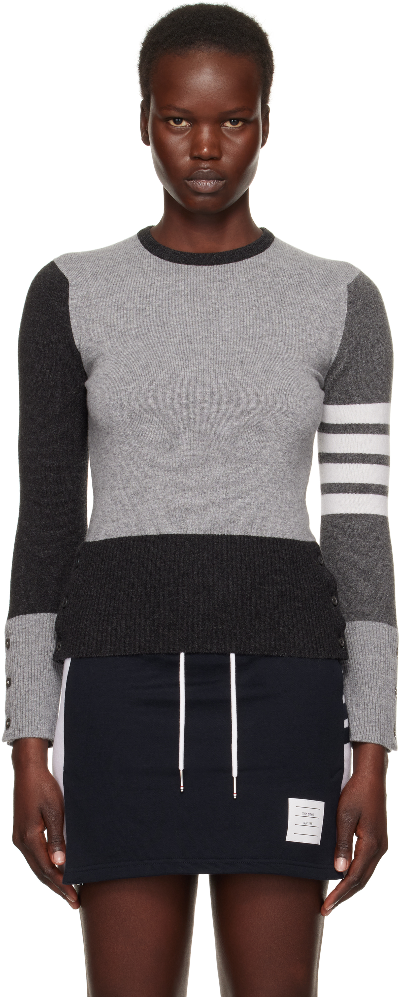 Gray Funmix 4-Bar Classic Crew Neck Sweater