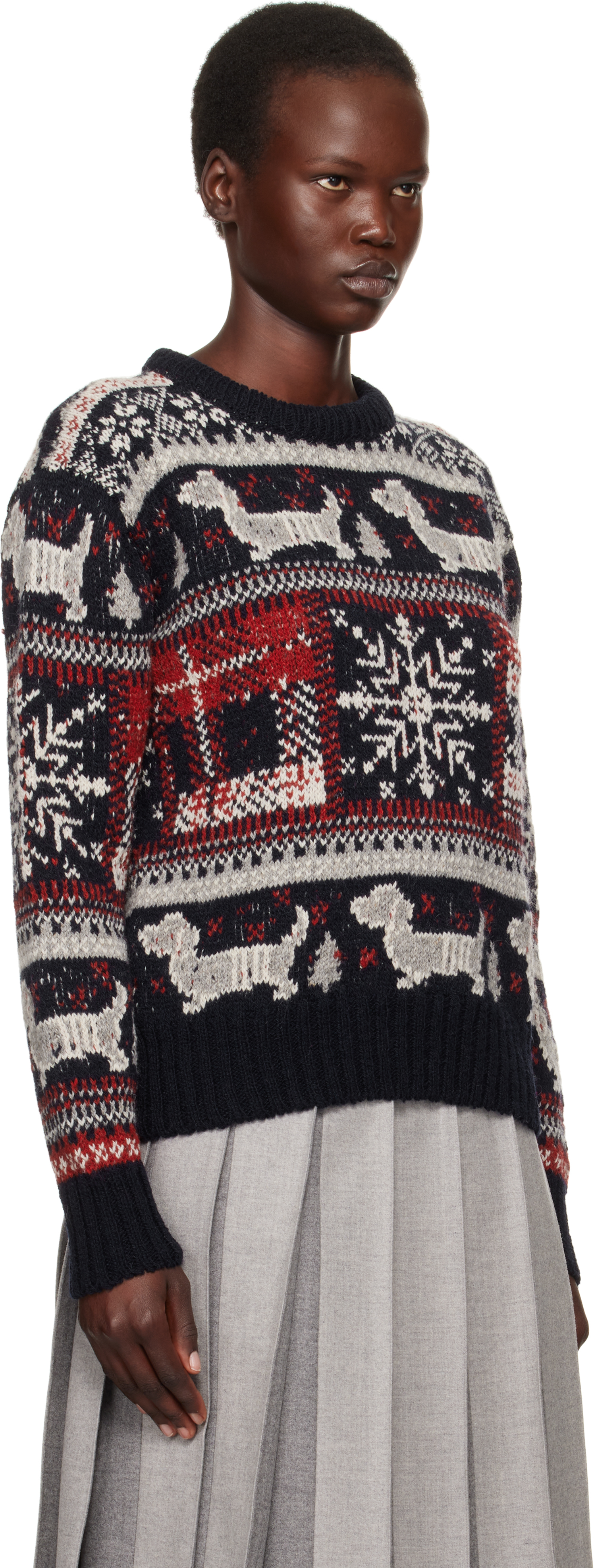 Thom Browne Multicolor Holiday Hector Mohair Crew Neck Sweater In 415 Navy