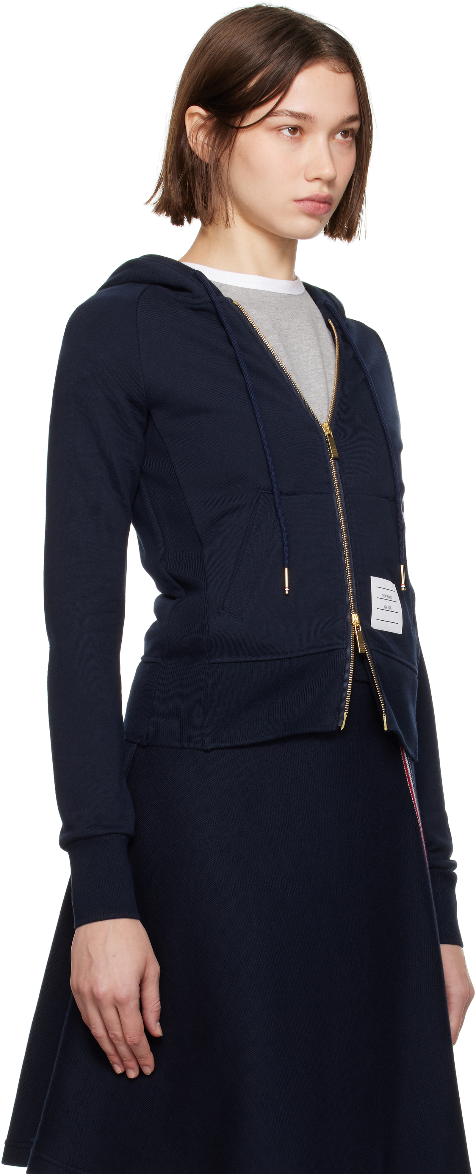 Thom Browne Fitted Blue Zipper Hoodie With Contrasting Stripes In 415 Navy
