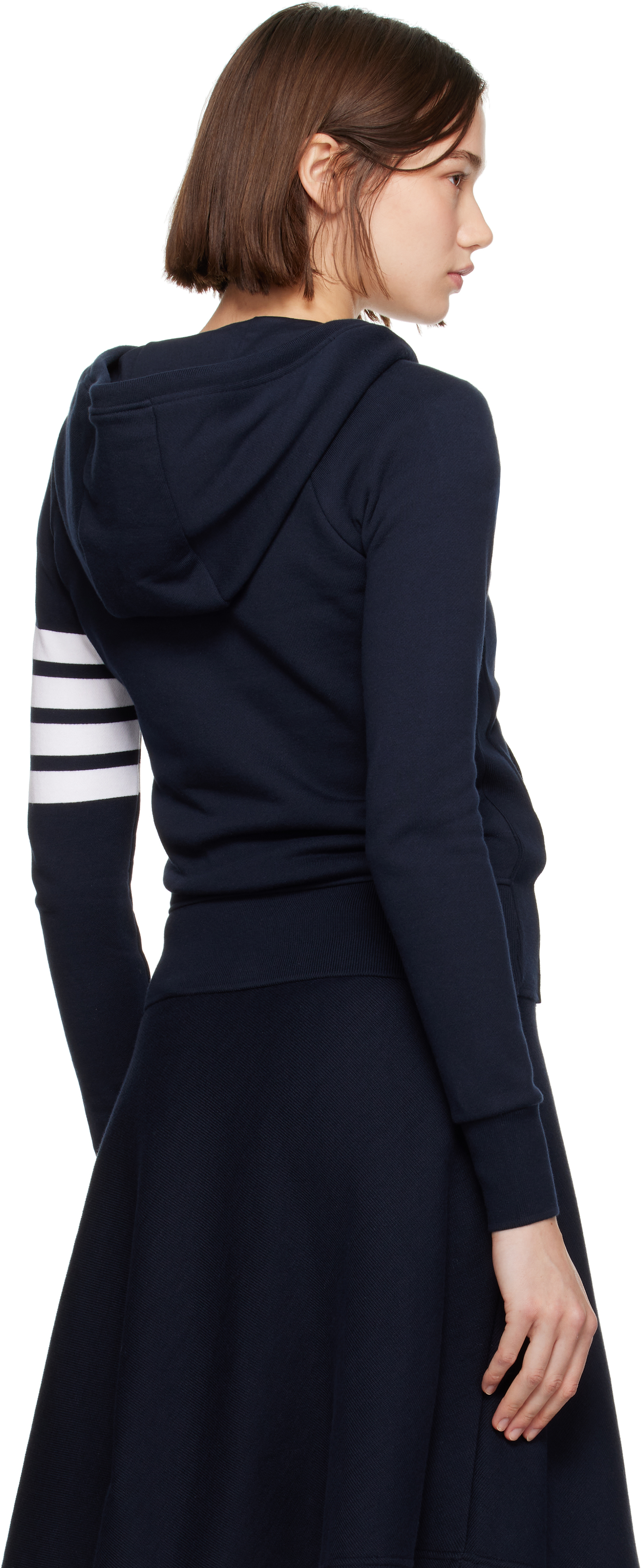 Thom Browne Fitted Blue Zipper Hoodie With Contrasting Stripes In 415 Navy