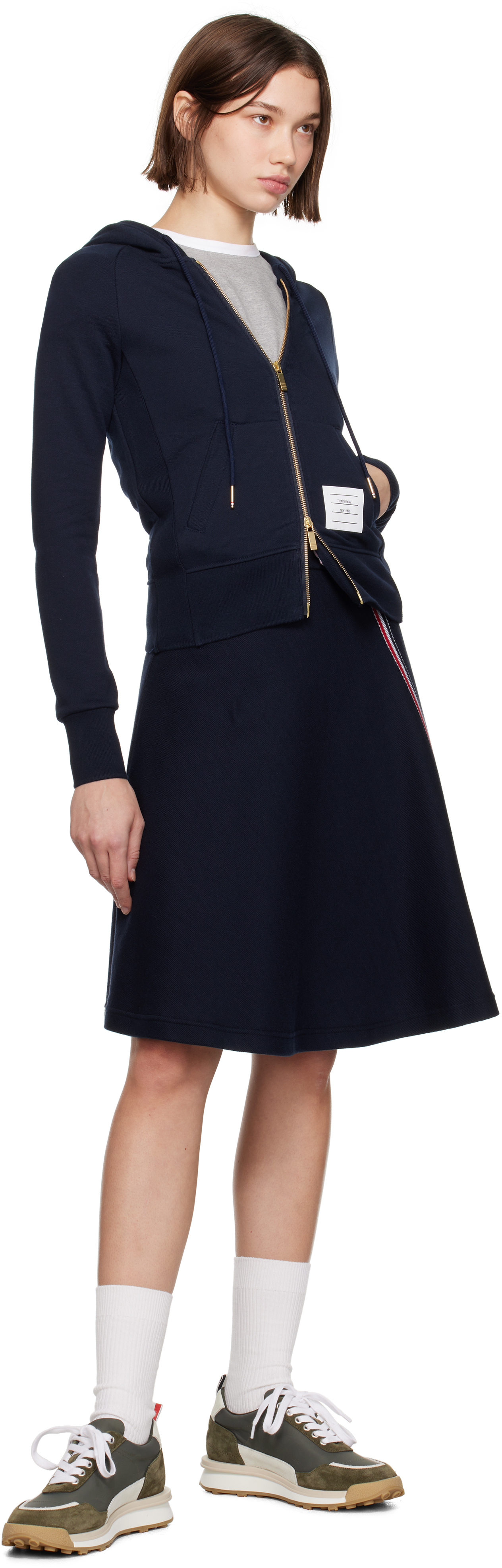 Thom Browne Fitted Blue Zipper Hoodie With Contrasting Stripes In 415 Navy