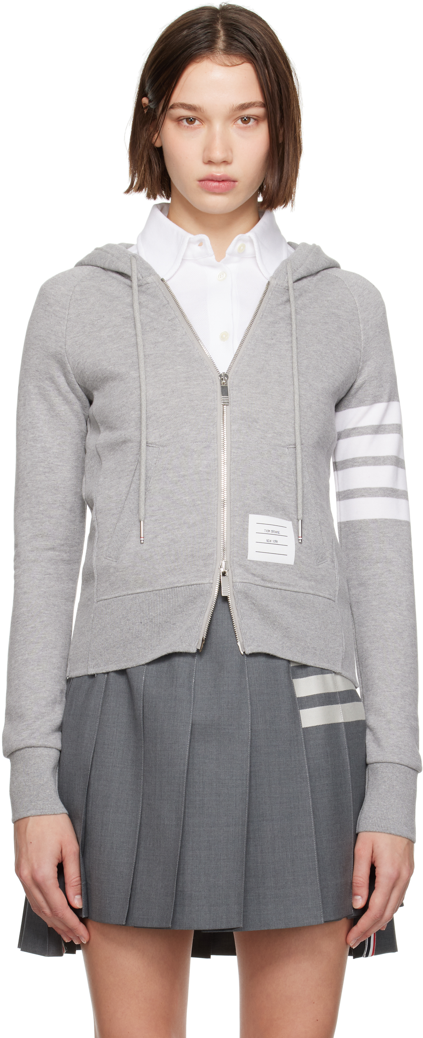 Shop Thom Browne Gray Classic Loopback Full Zip Hoodie In 055 Lt Grey