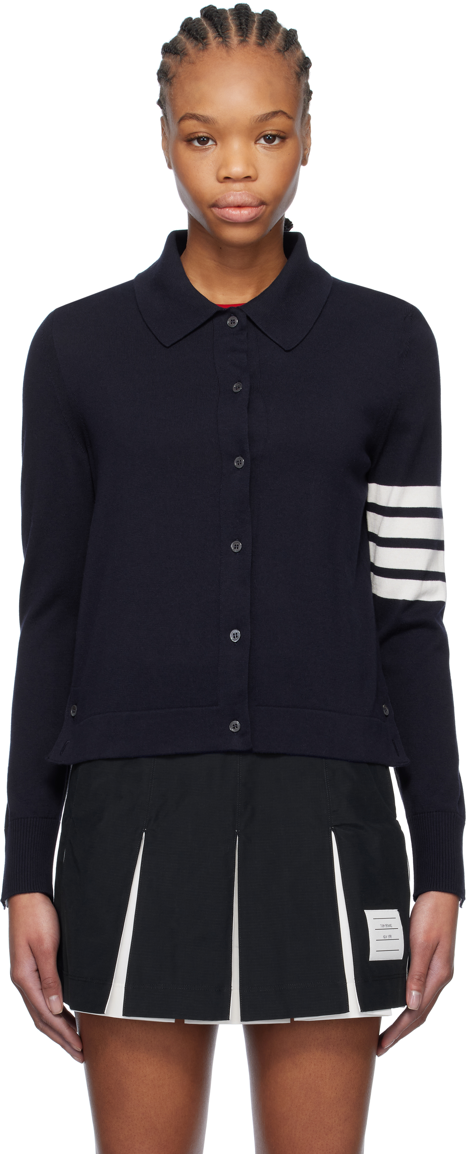 Navy Cotton 4-Bar Cardigan