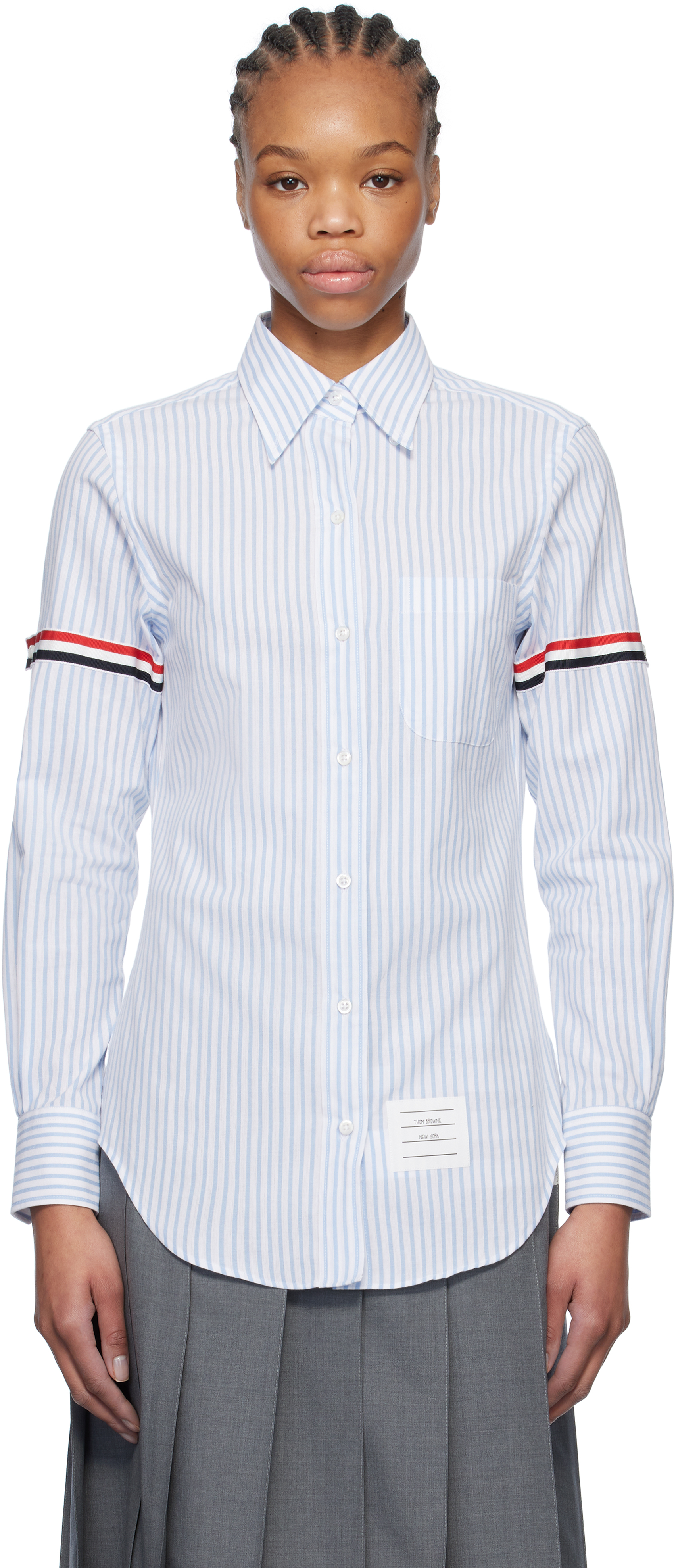 Blue 
White Pointed Collar Shirt