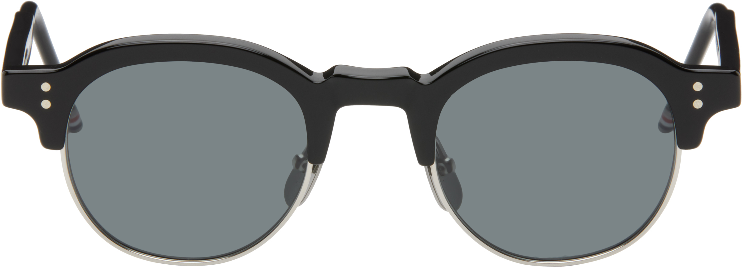 Black Acetate & Titanium Oval Sunglasses