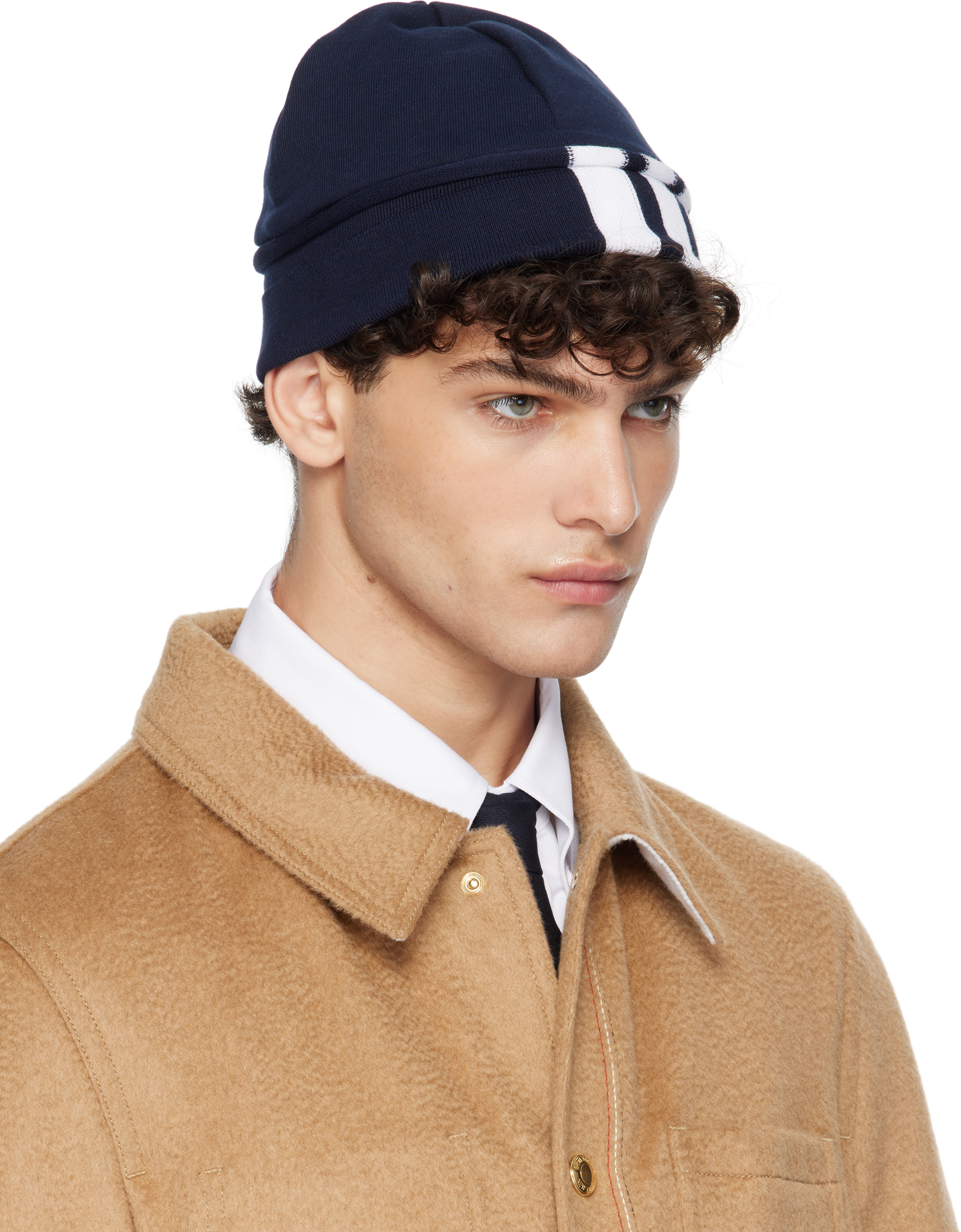 THOM BROWNE NAVY CLASSIC JERSEY 4-BAR LOOPBACK BEANIE