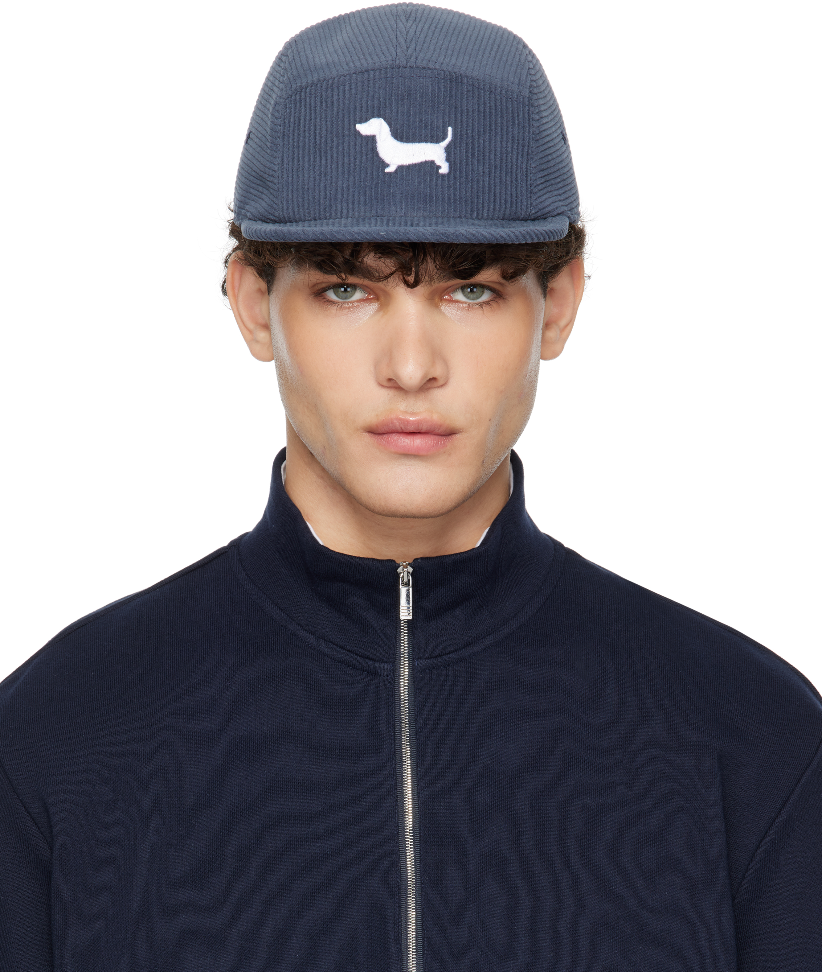 THOM BROWNE NAVY 5-PANEL HECTOR CORDUROY CAP