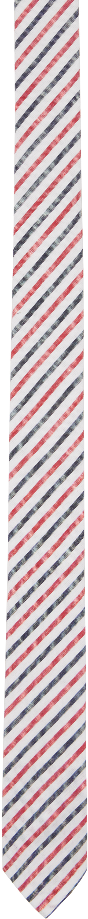 Thom Browne｜ (CLASSIC TIE IN WIDE UNI STRIPE MADRAS COT White Wide Uni Stripe Madras Cotton Tie by Thom Browne on Sale