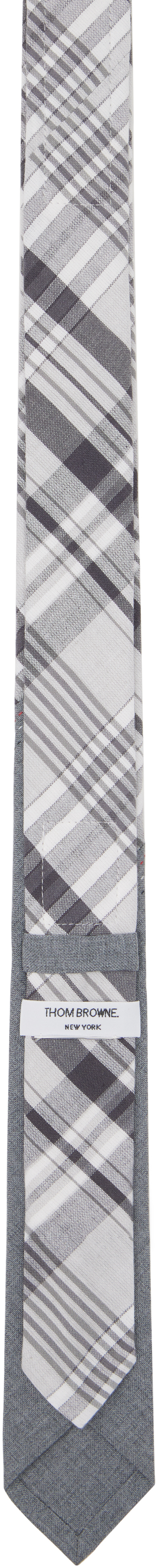 Thom Browne Gray & White Classic Bias Combo Madras Check Tie In 035 Med Grey