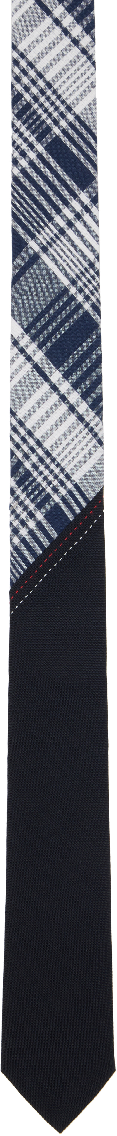 Navy & White Classic Bias Combo Madras Check Tie by Thom