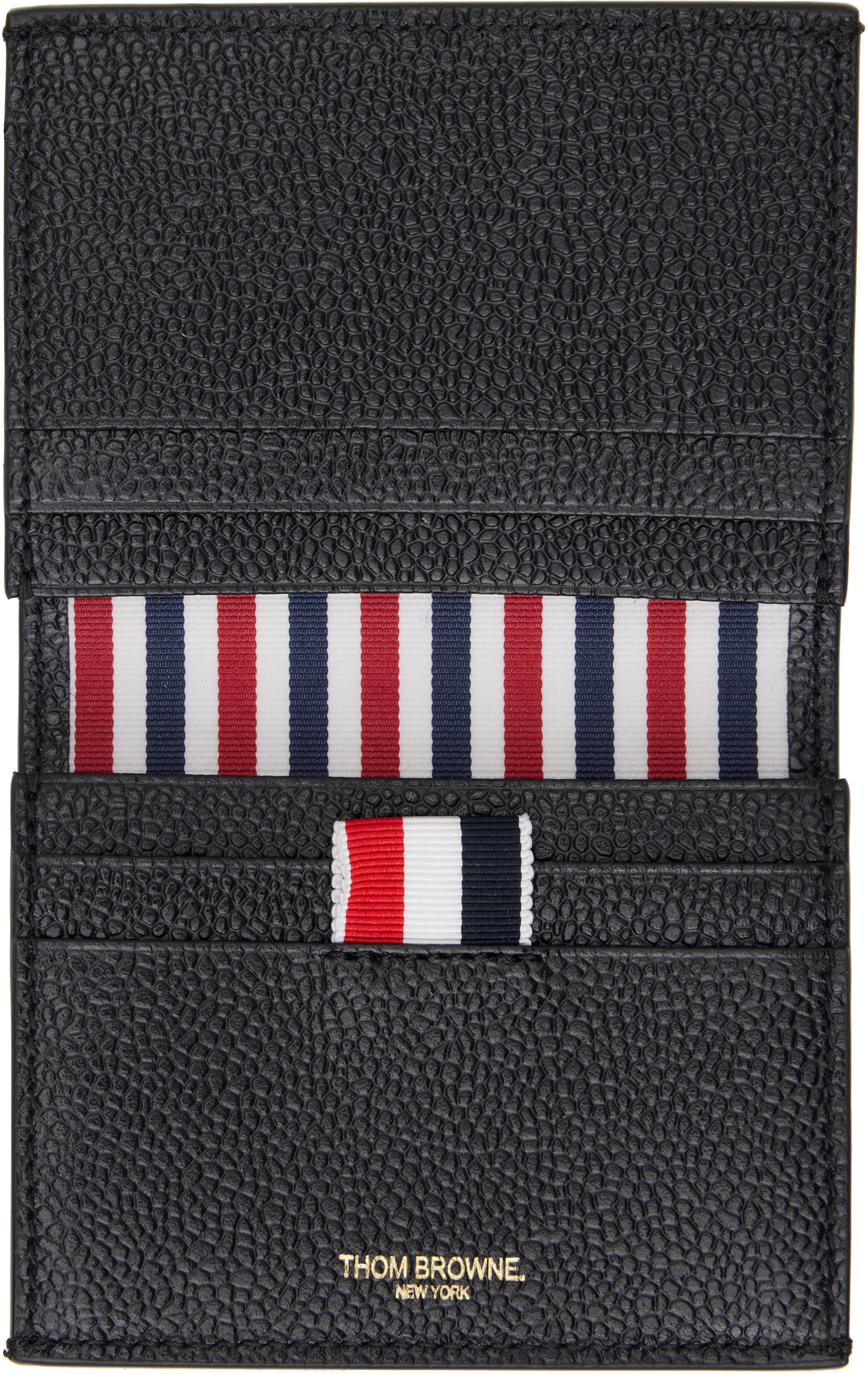 Thom Browne Black Pebble Grain Leather Double Card Holder In 001 Black