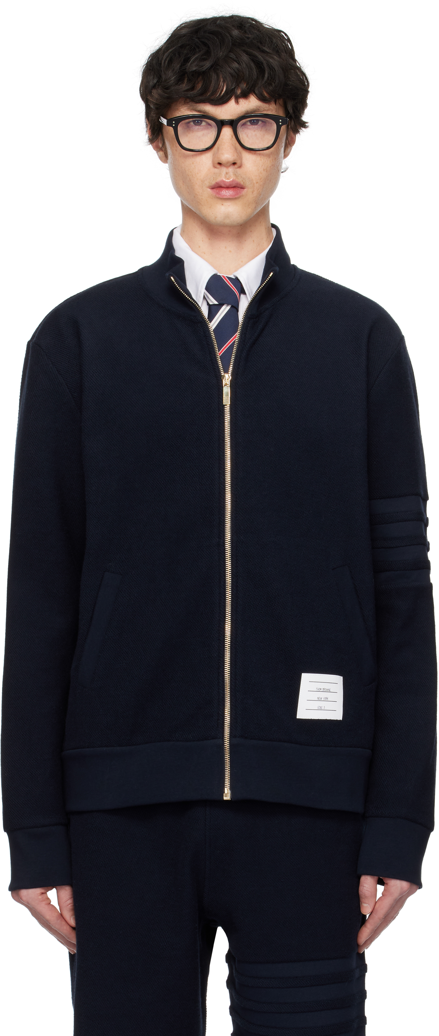 Navy Zip Up Funnel Neck Jacket