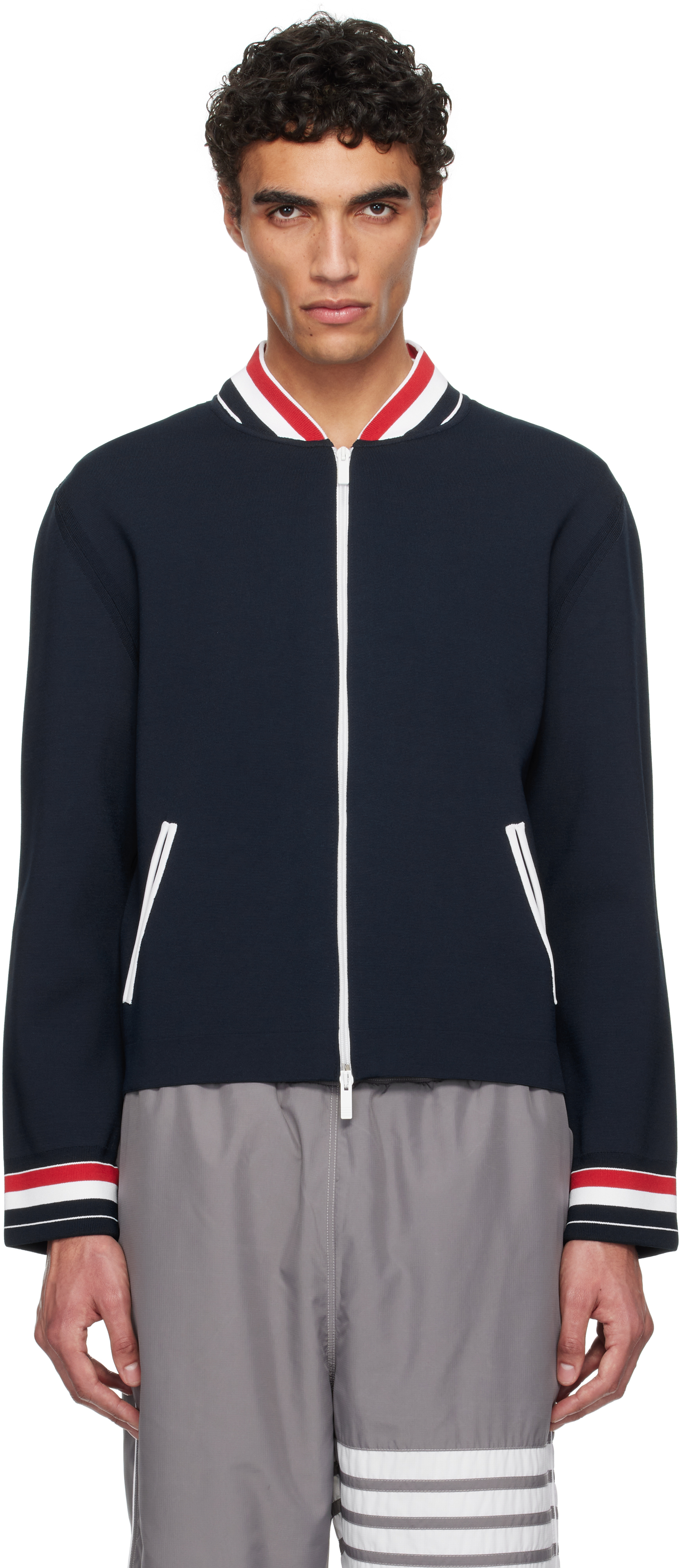 Navy Stretch Viscose Tennis Jacket
