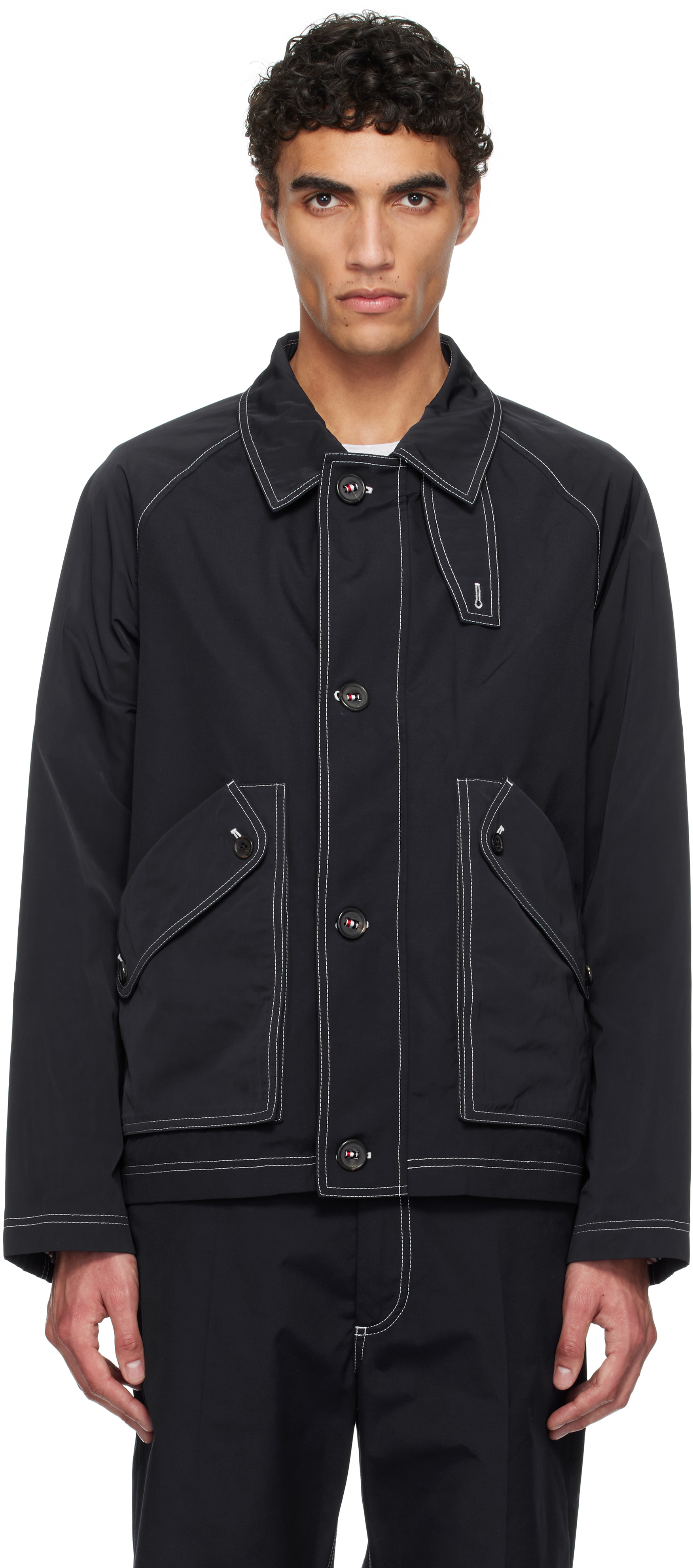 Navy Typewriter Cloth Cropped Field Jacket