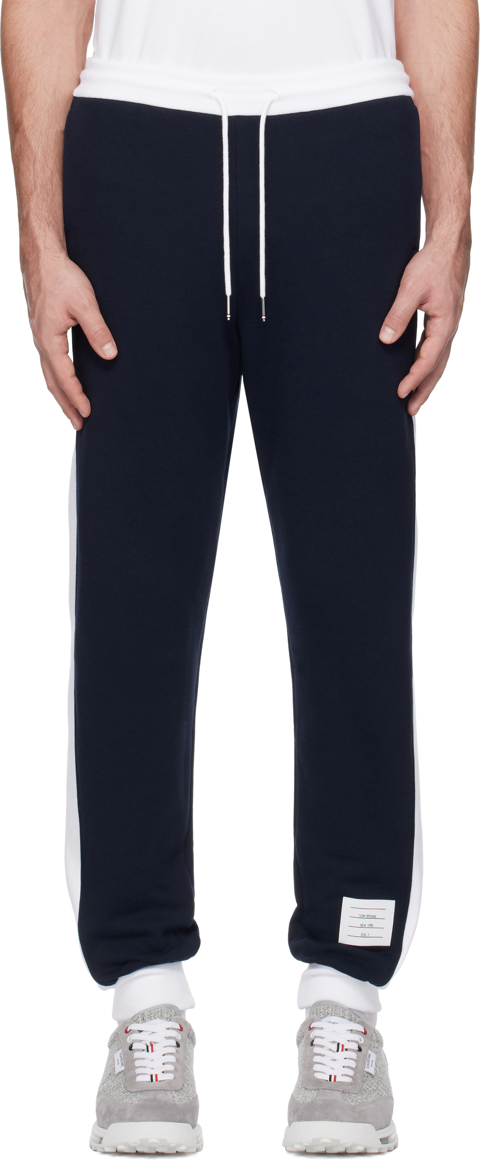 Navy Classic 4 Bar Jersey Loopback Sweatpants