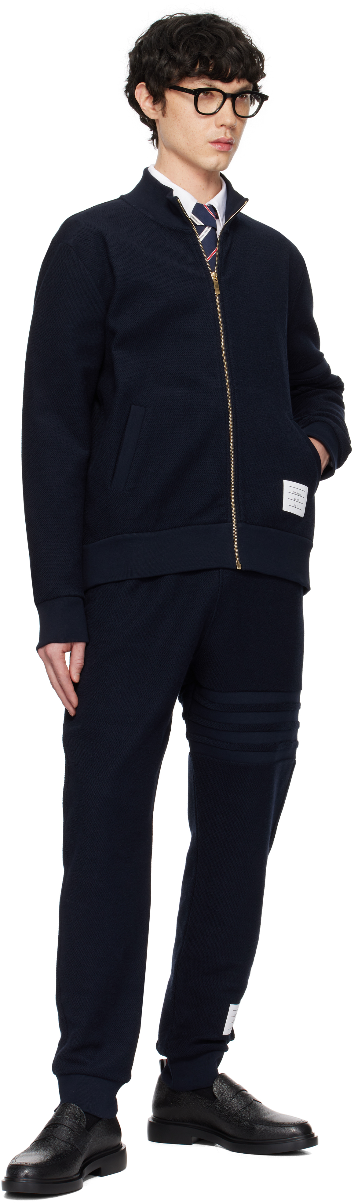 Thom Browne Navy Reverse Loopback Sweatpants In 415 Navy