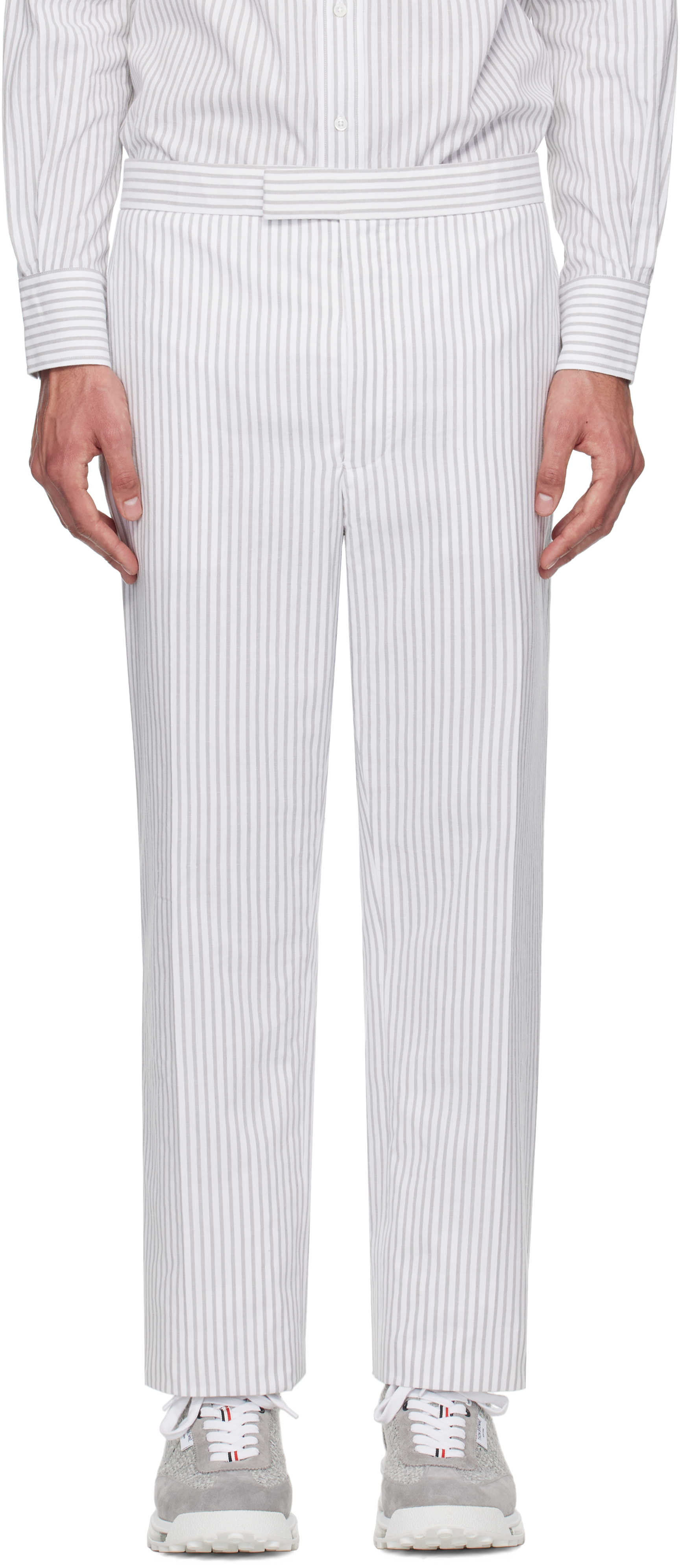 White & Gray Low Rise Backstrap Trousers