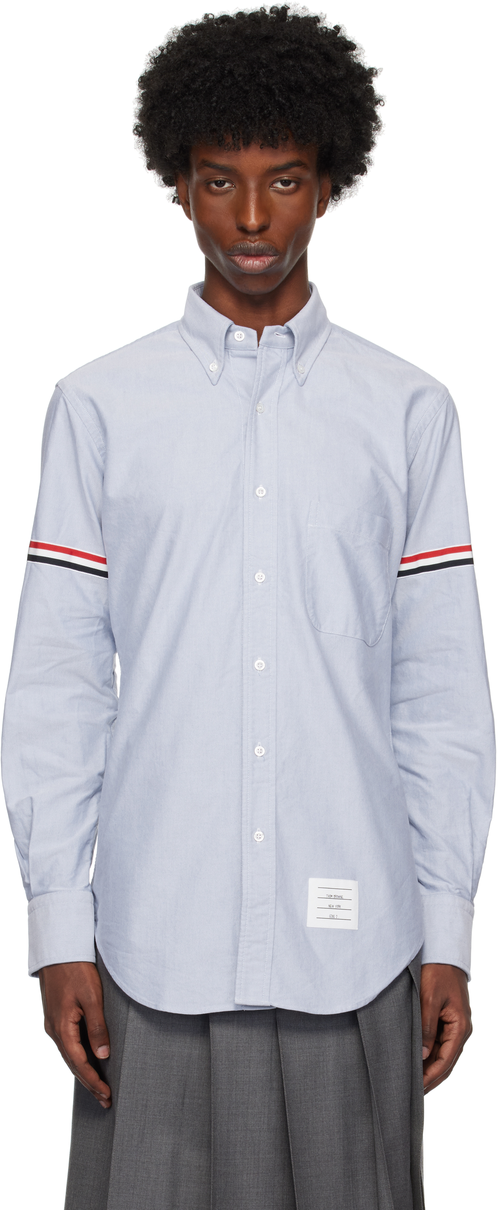 Shop Thom Browne Blue Oxford Classic Armbands Shirt In 480 Light Blue