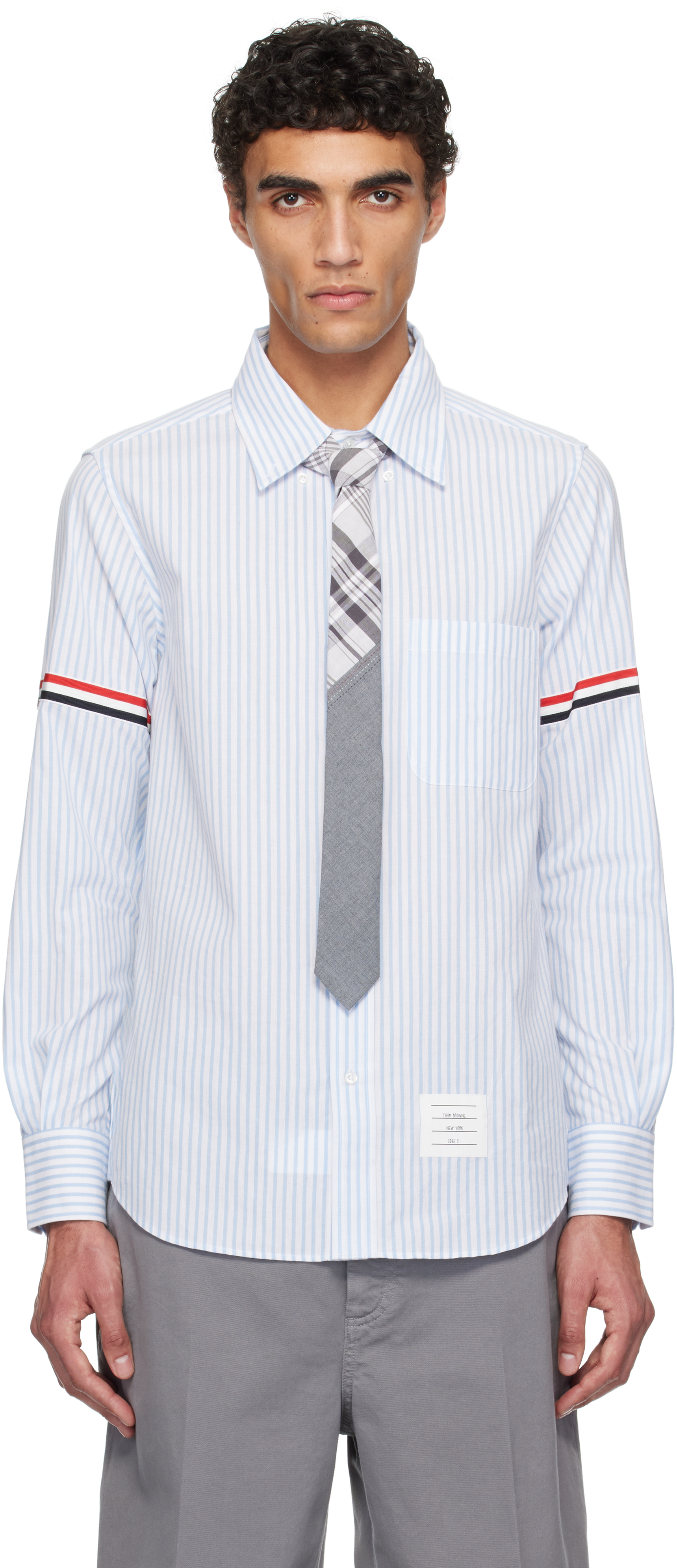 Thom Browne White & Blue Madras Cotton Armband Shirt In 480 Light Blue