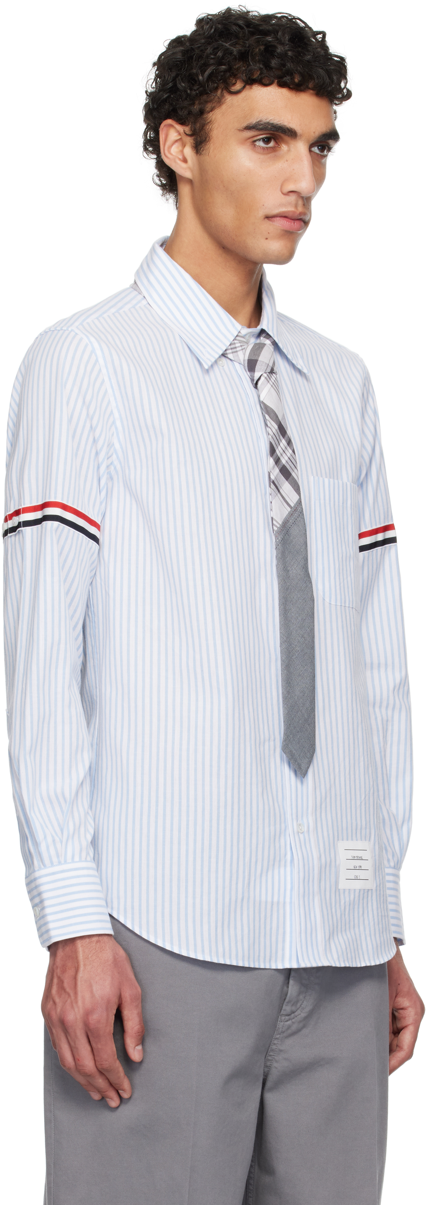 Thom Browne White & Blue Madras Cotton Armband Shirt In 480 Light Blue