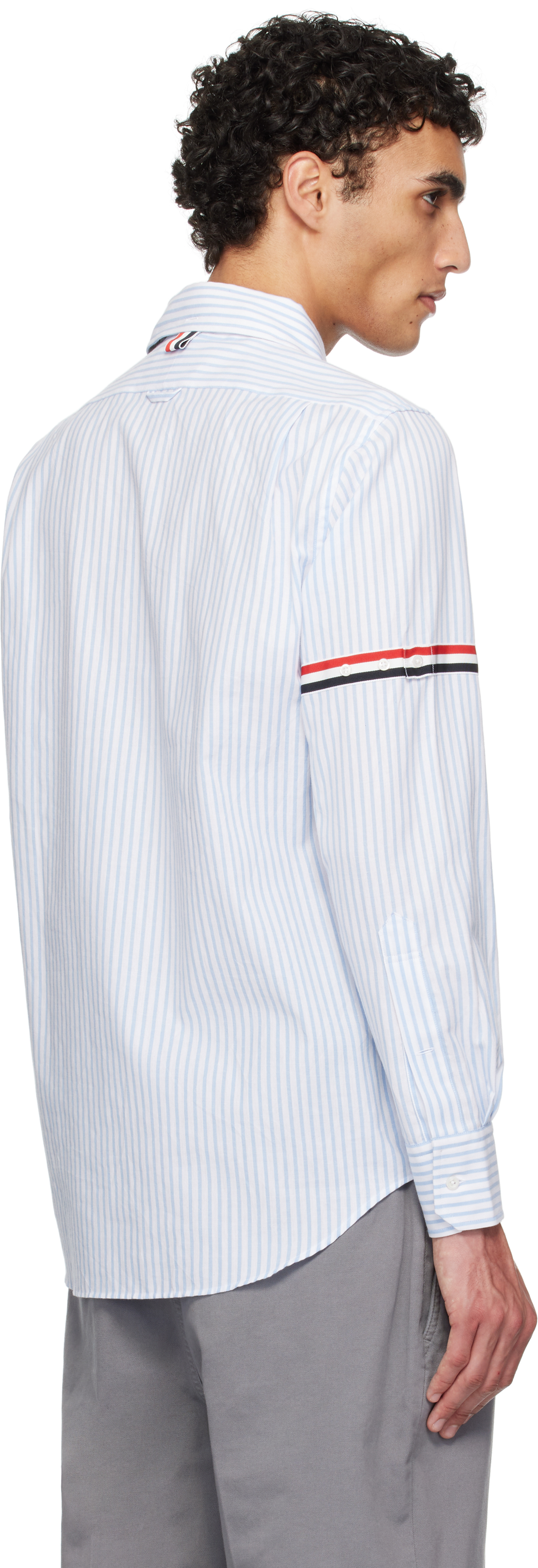 Thom Browne White & Blue Madras Cotton Armband Shirt In 480 Light Blue