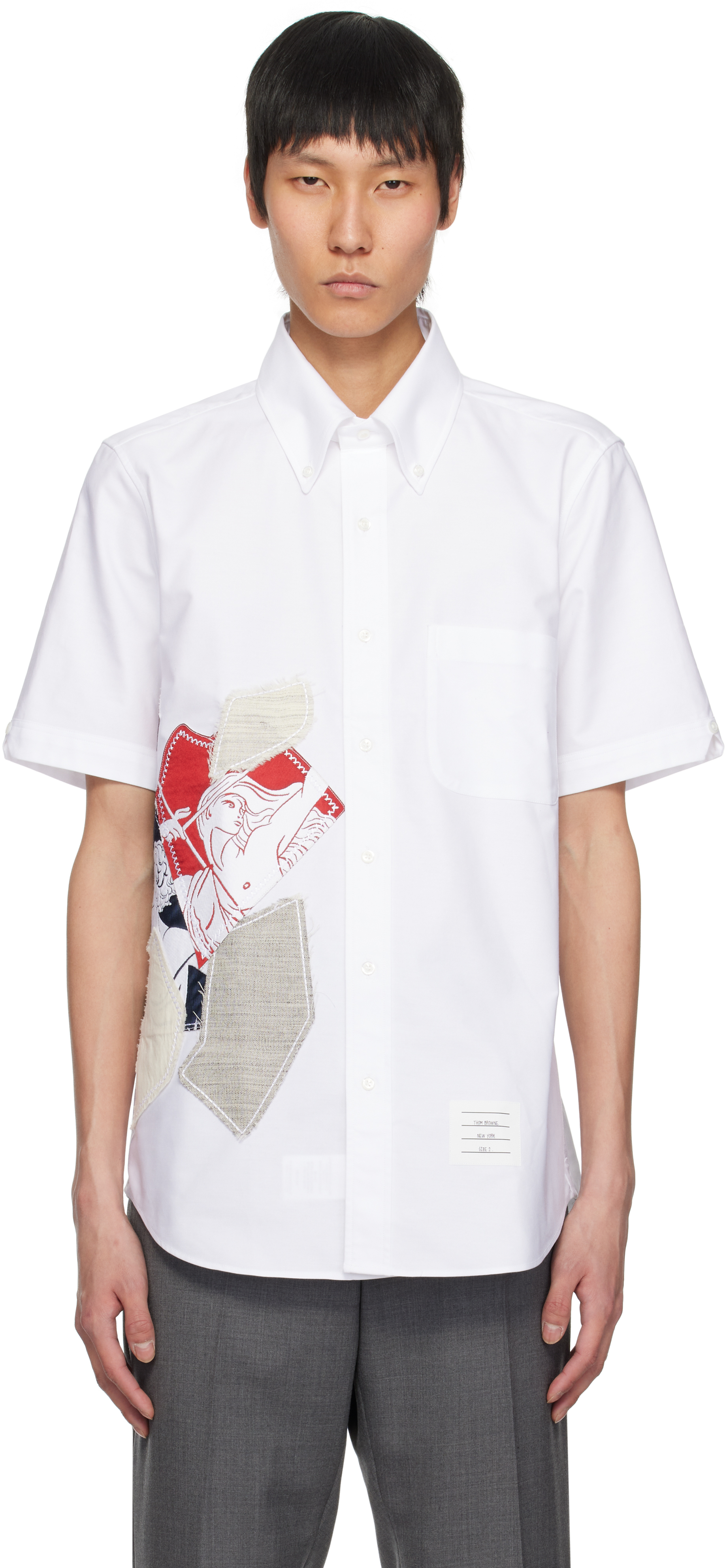 White Straight Fit Frayed Mixed Patchwork Shirt