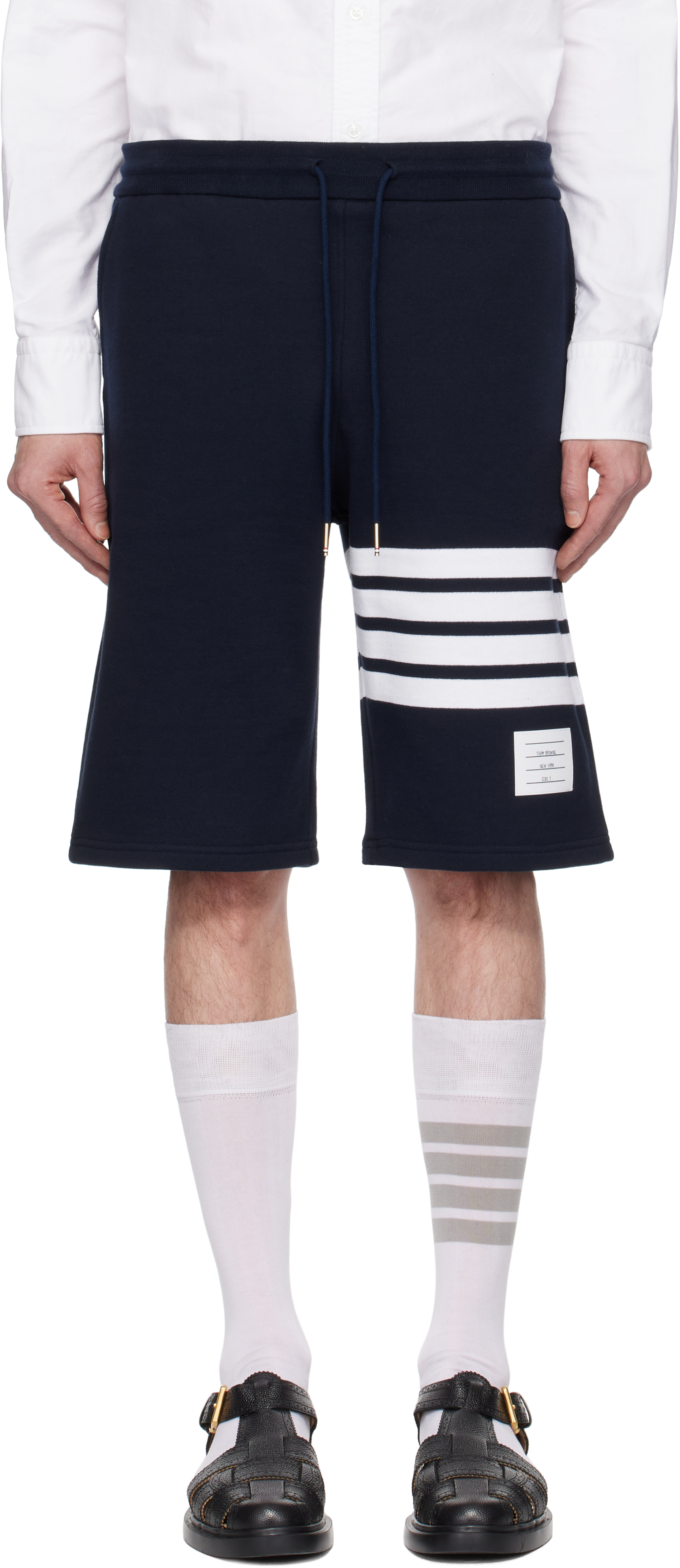 Thom Browne: Navy Classic Loopback 4-Bar Shorts | SSENSE