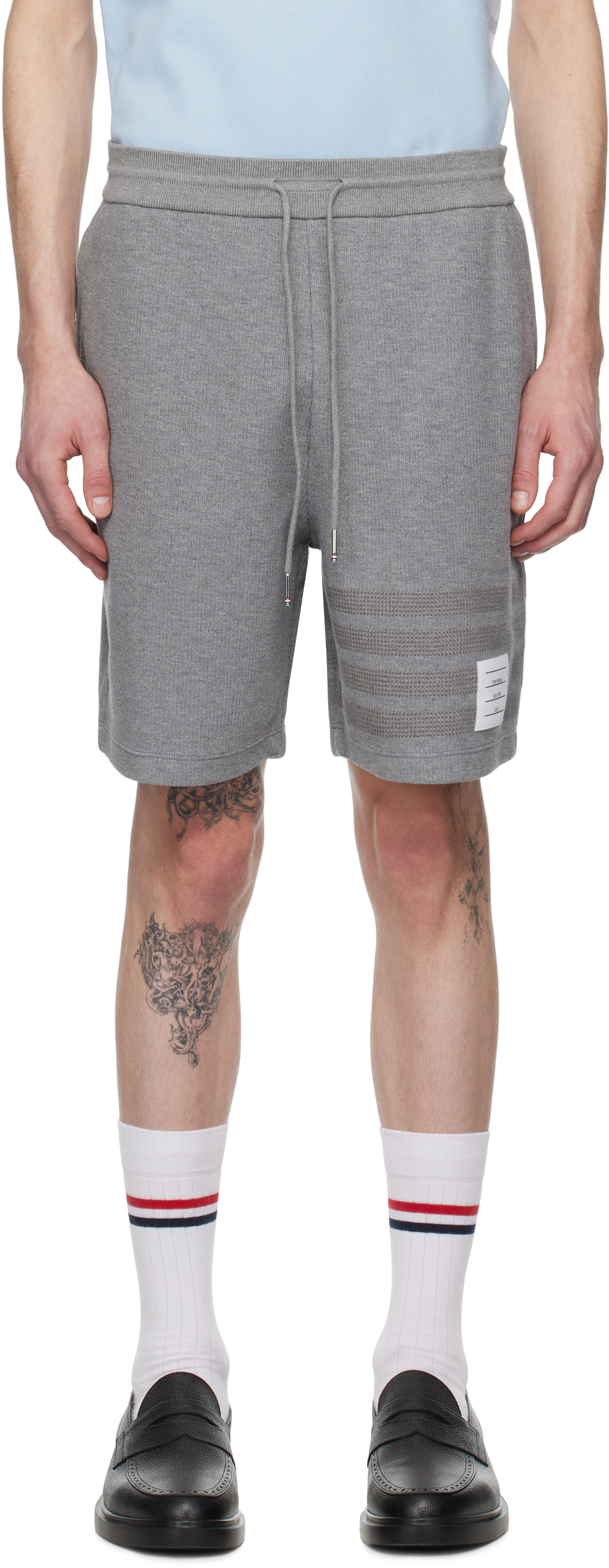 Gray Cotton 4-Bar Shorts