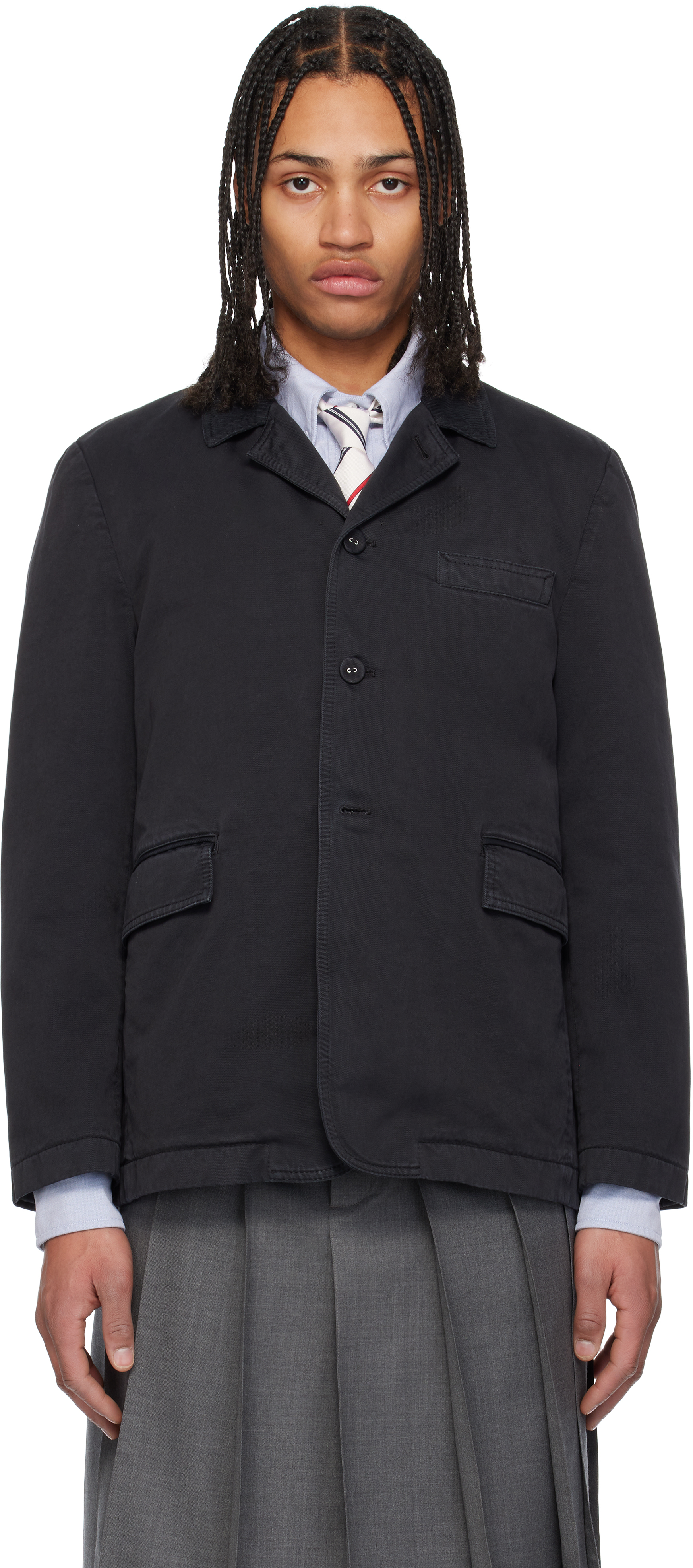 Black Cotton Twill Cutaway Blazer