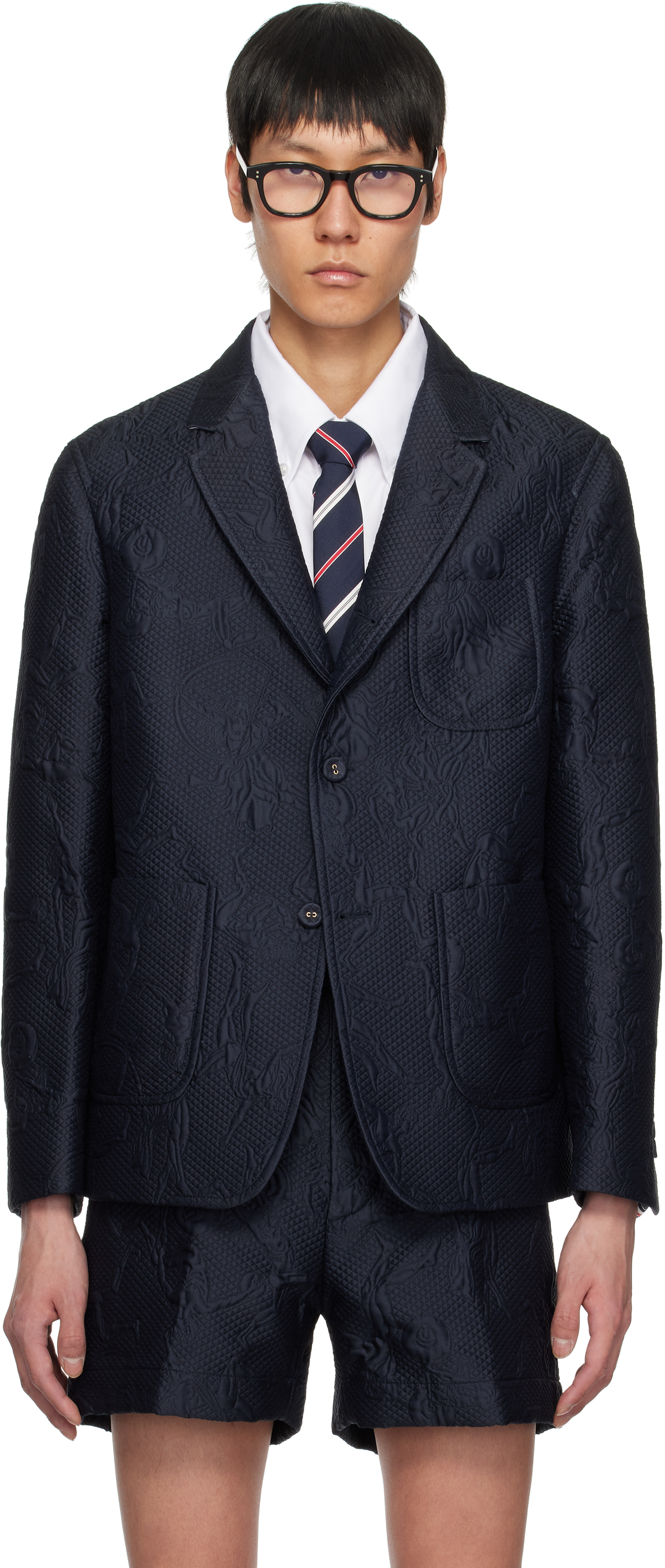 Thom Browne Navy Olympic Matelassé Unconstructed Sport Blazer In 415 Navy
