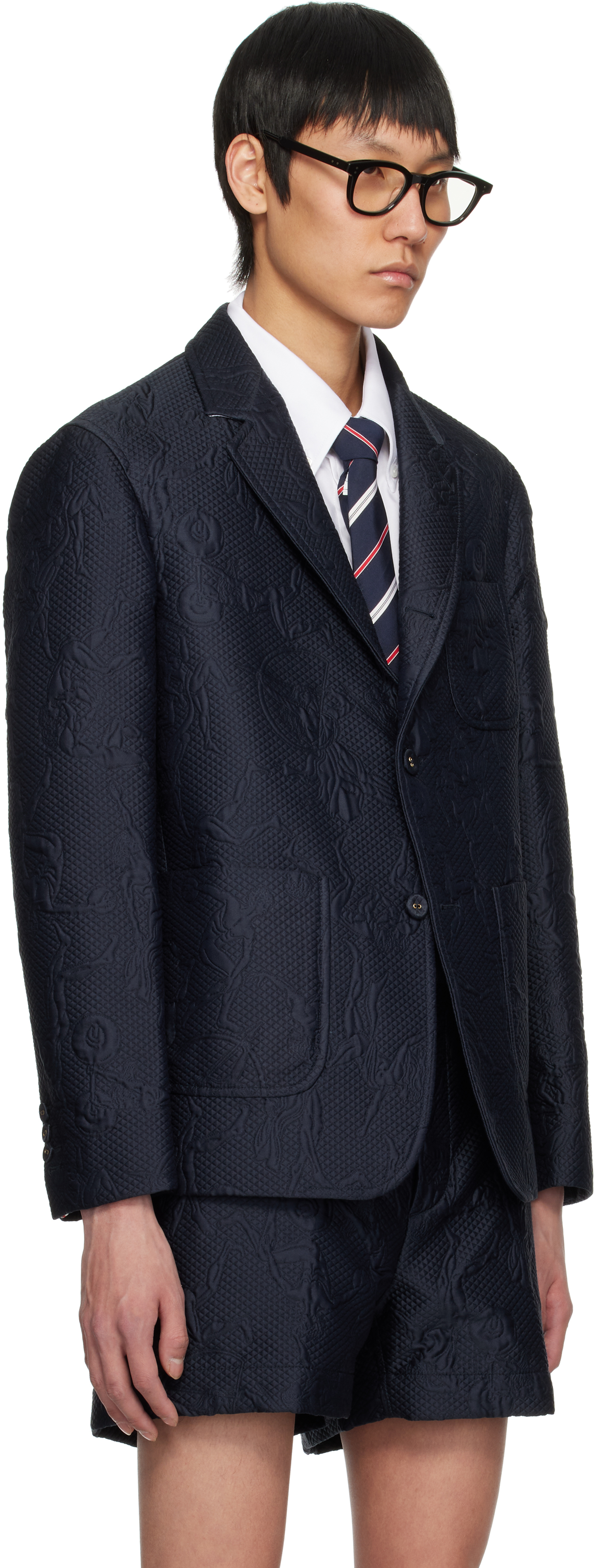 Thom Browne Navy Olympic Matelassé Unconstructed Sport Blazer In 415 Navy