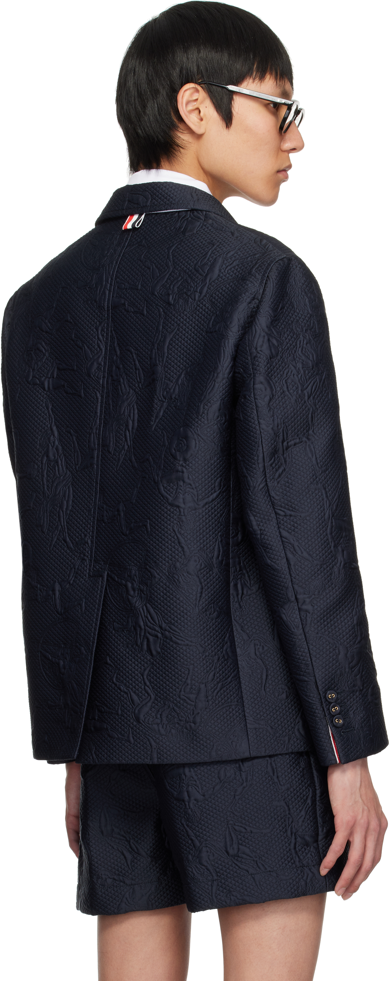 Thom Browne Navy Olympic Matelassé Unconstructed Sport Blazer In 415 Navy