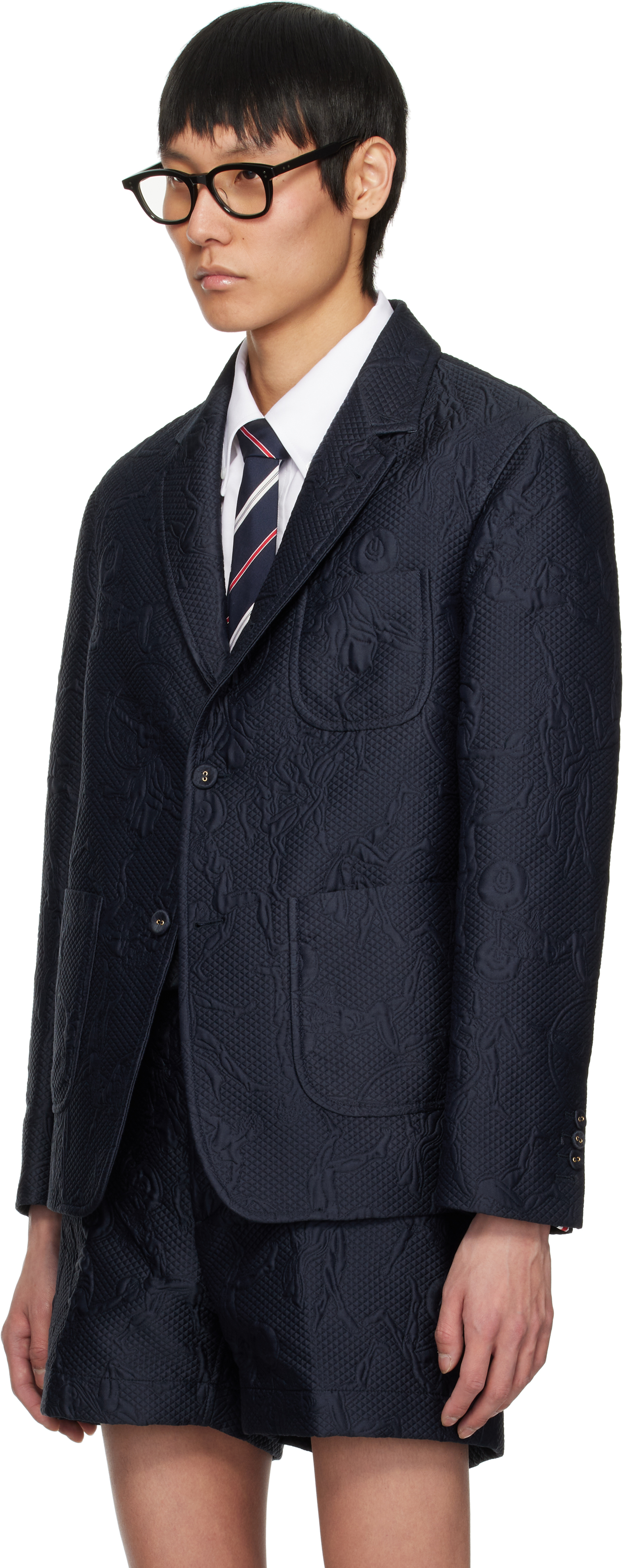 Thom Browne Navy Olympic Matelassé Unconstructed Sport Blazer In 415 Navy