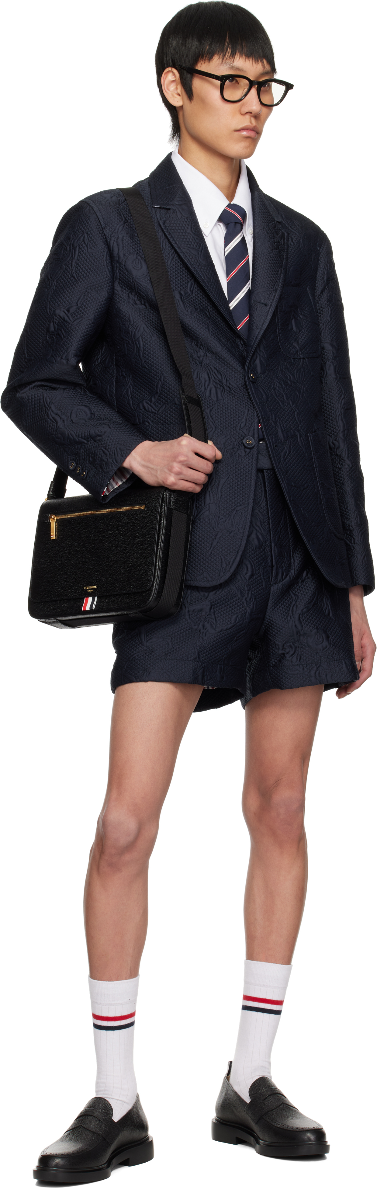 Thom Browne Navy Olympic Matelassé Unconstructed Sport Blazer In 415 Navy
