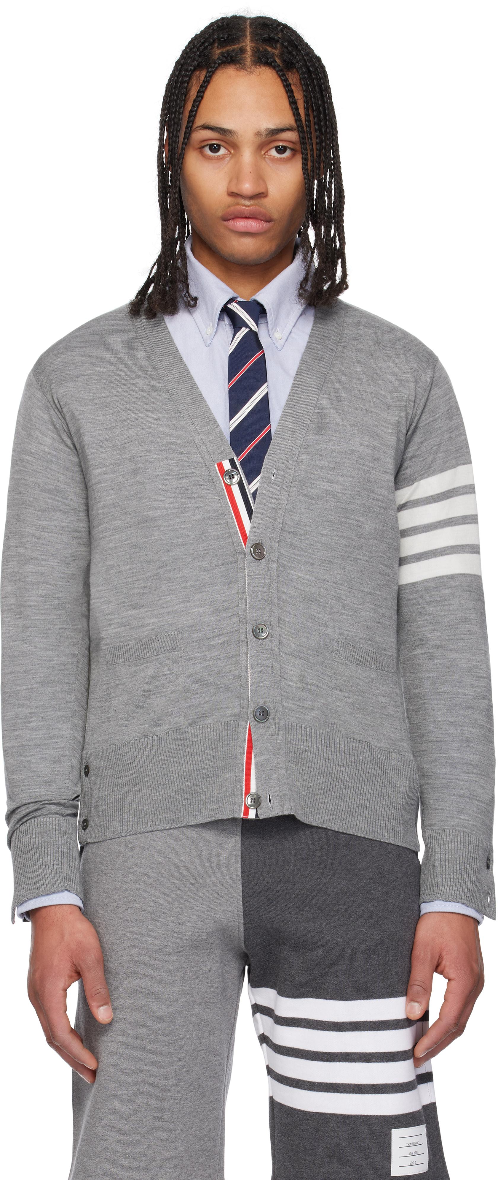 Shop Thom Browne Gray Relaxed Fit 4-bar Cardigan In 058 Pale Grey