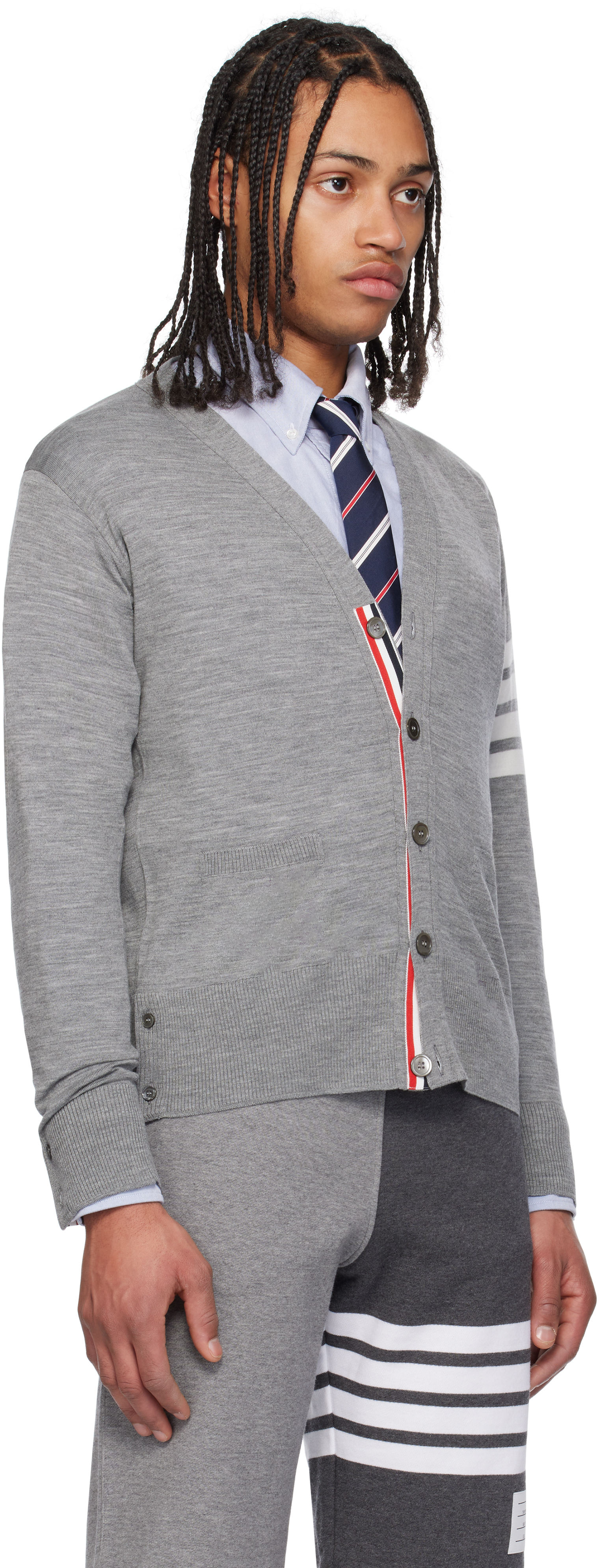 Shop Thom Browne Gray Relaxed Fit 4-bar Cardigan In 058 Pale Grey
