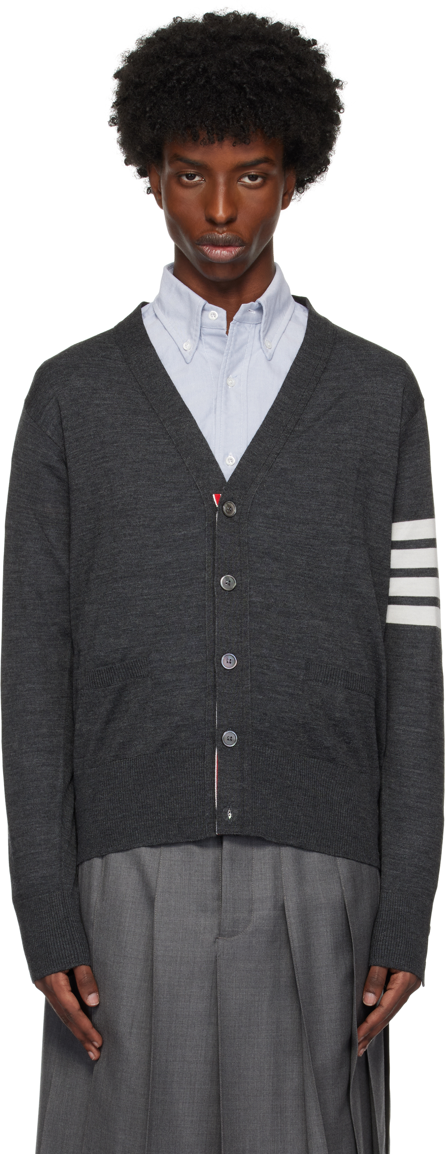 Shop Thom Browne Gray Wool Classic V-neck Cardigan In 022 Dark Grey