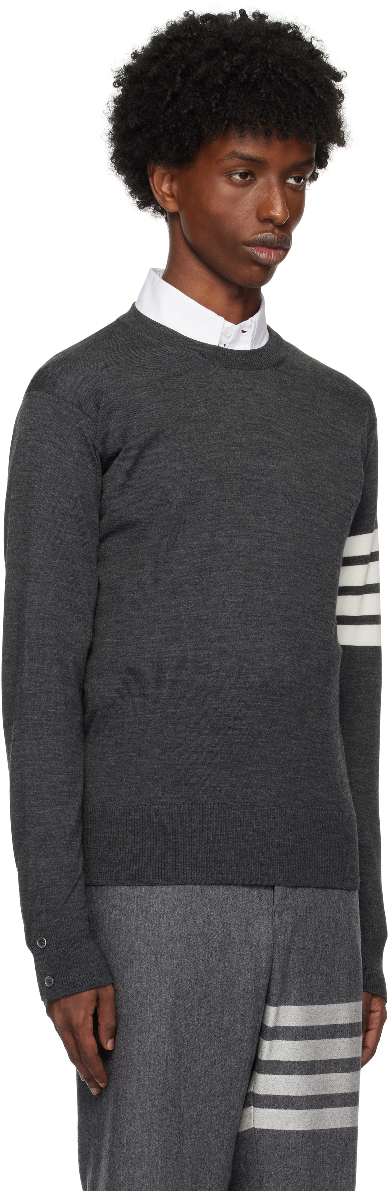 THOM BROWNE GRAY WOOL 4-BAR SWEATER