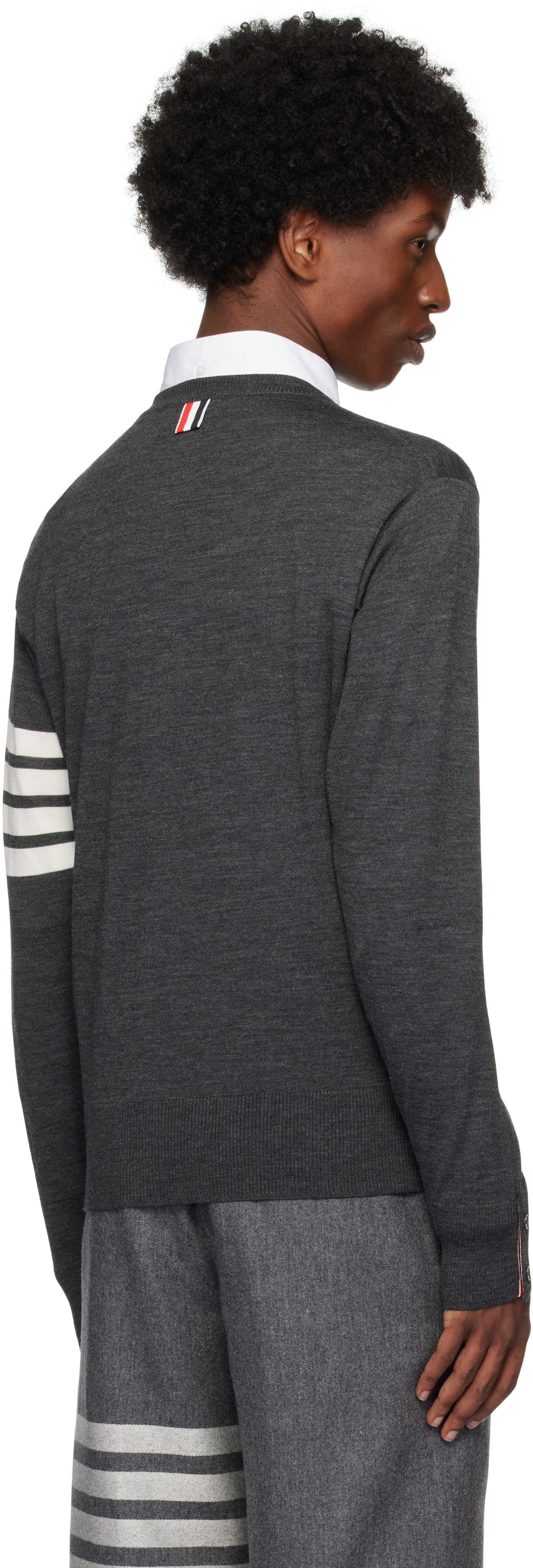 THOM BROWNE GRAY WOOL 4-BAR SWEATER