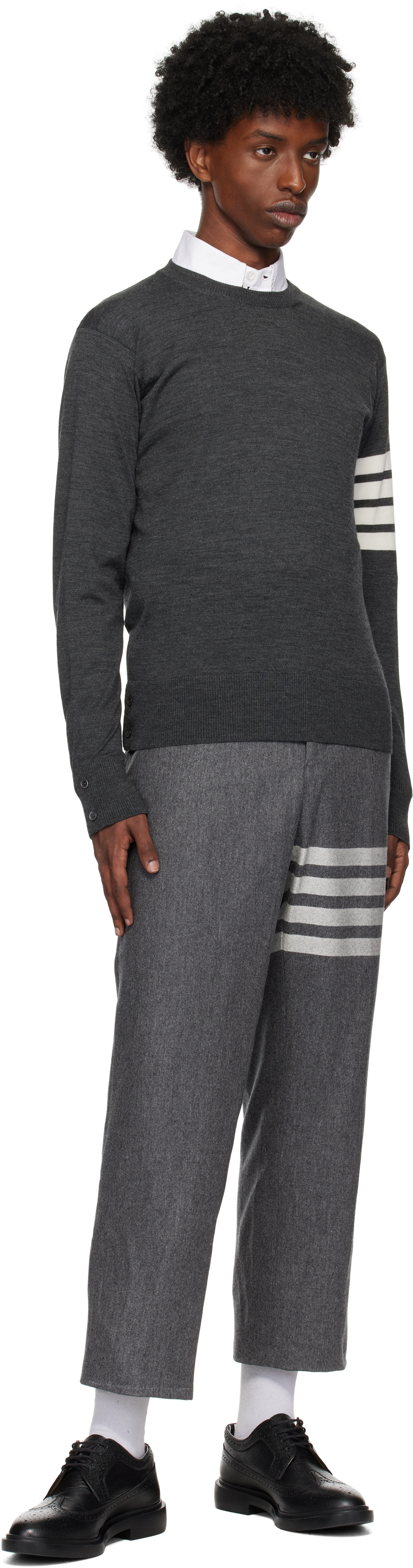 THOM BROWNE GRAY WOOL 4-BAR SWEATER