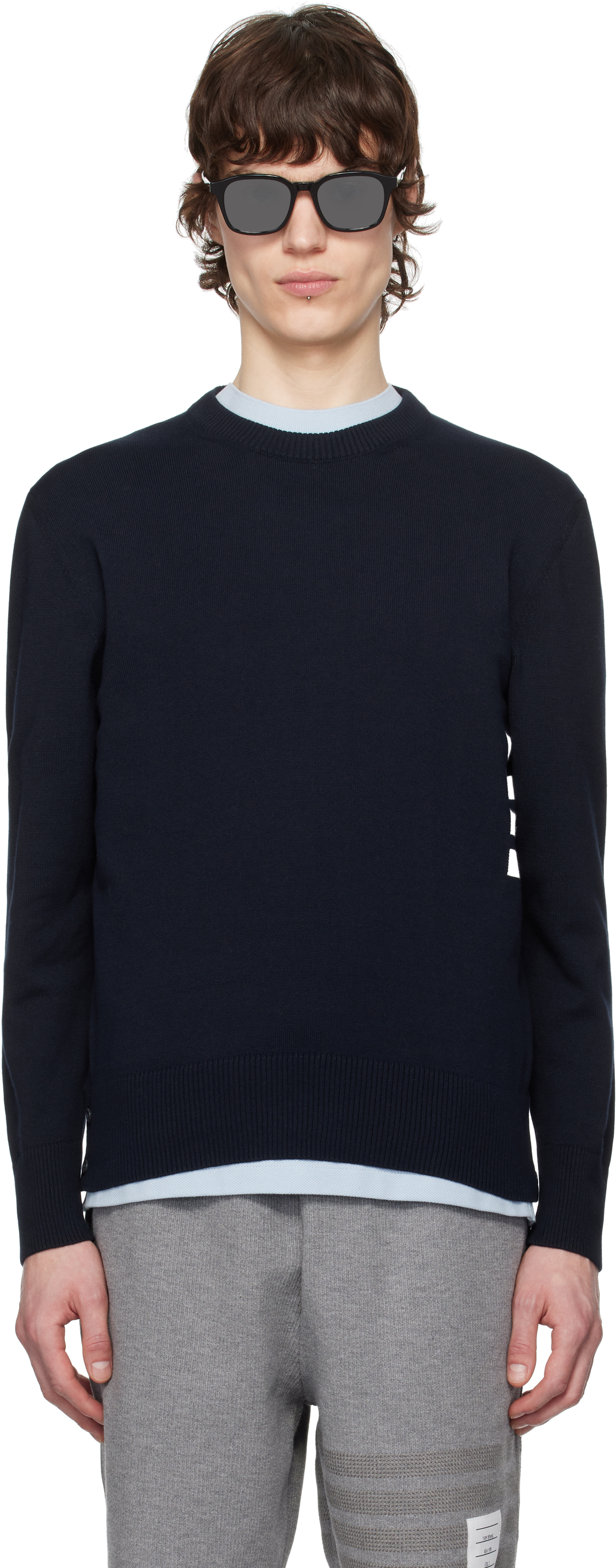 Navy Cotton 4-Bar Sweater