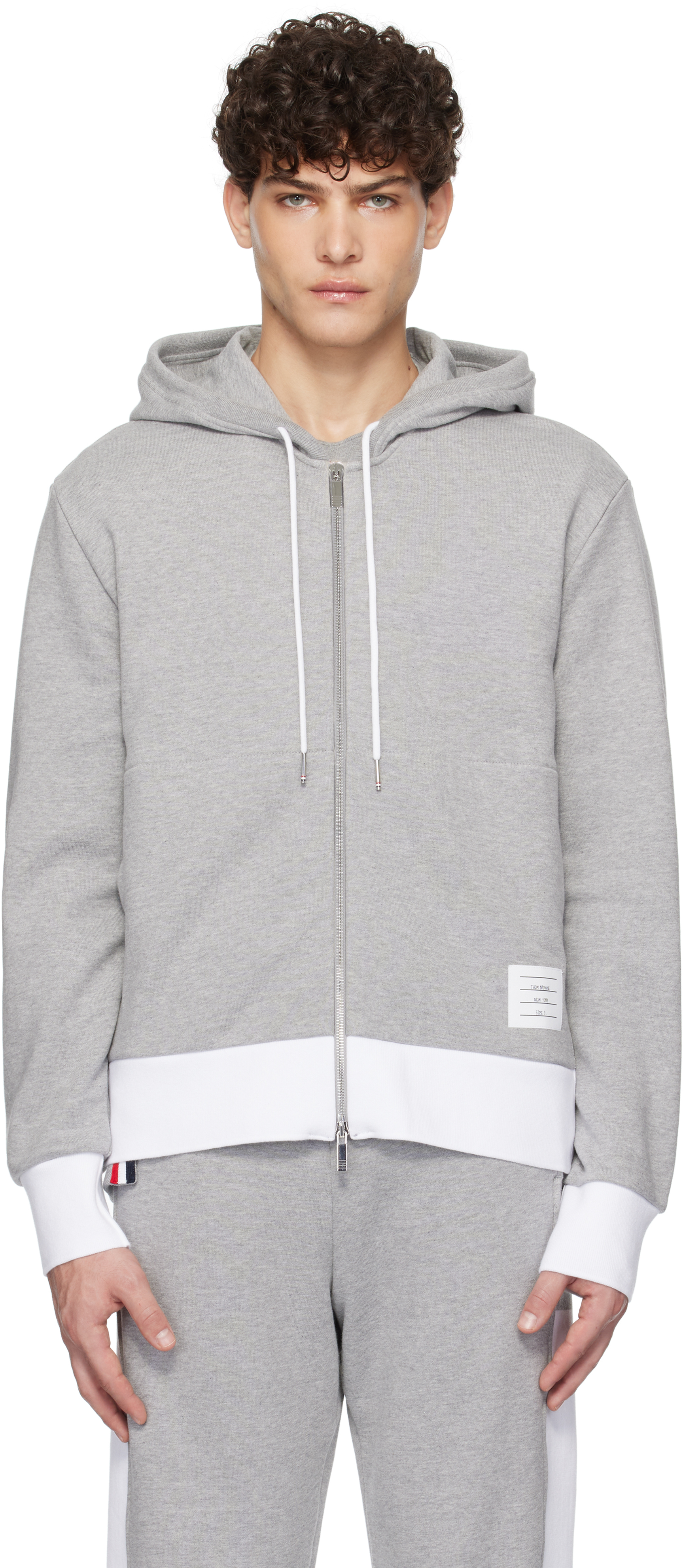 Thom Browne Grey Classic 4-bar Jersey Zip-up Hoodie In 055 Lt Grey