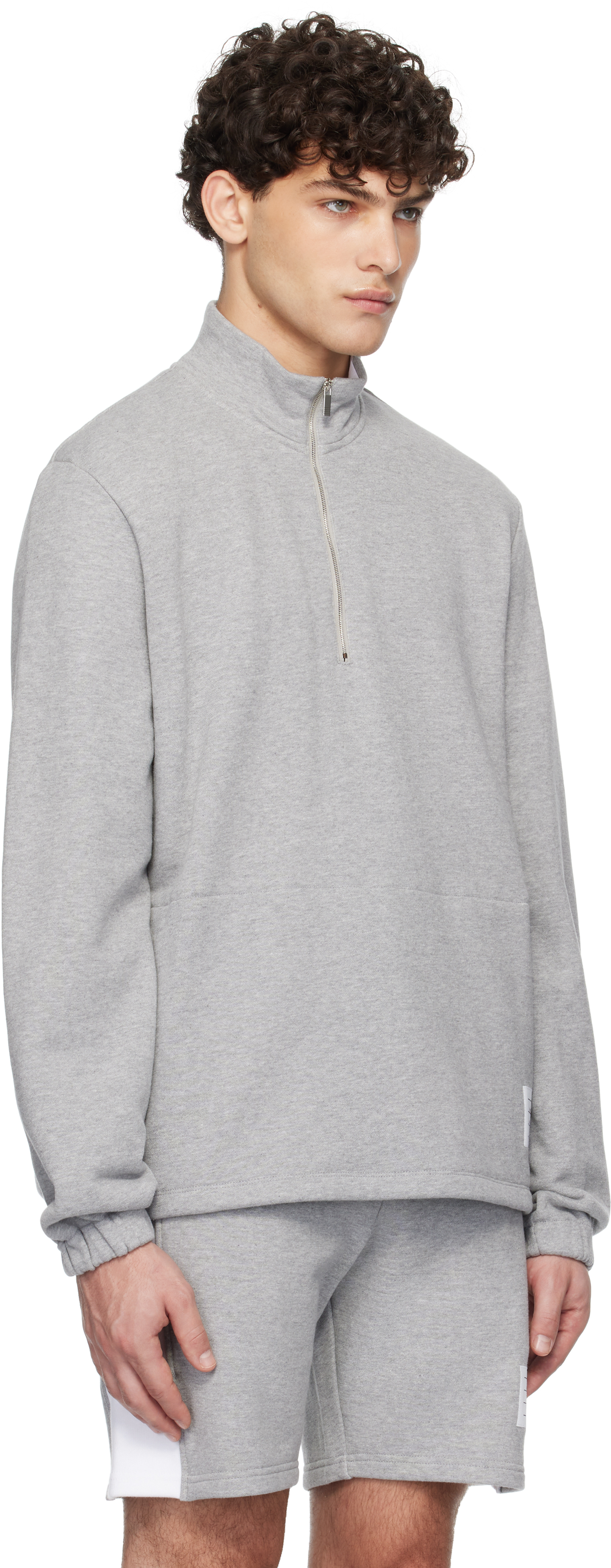 THOM BROWNE GRAY CLASSIC 4-BAR JERSEY HALF-ZIP SWEATSHIRT