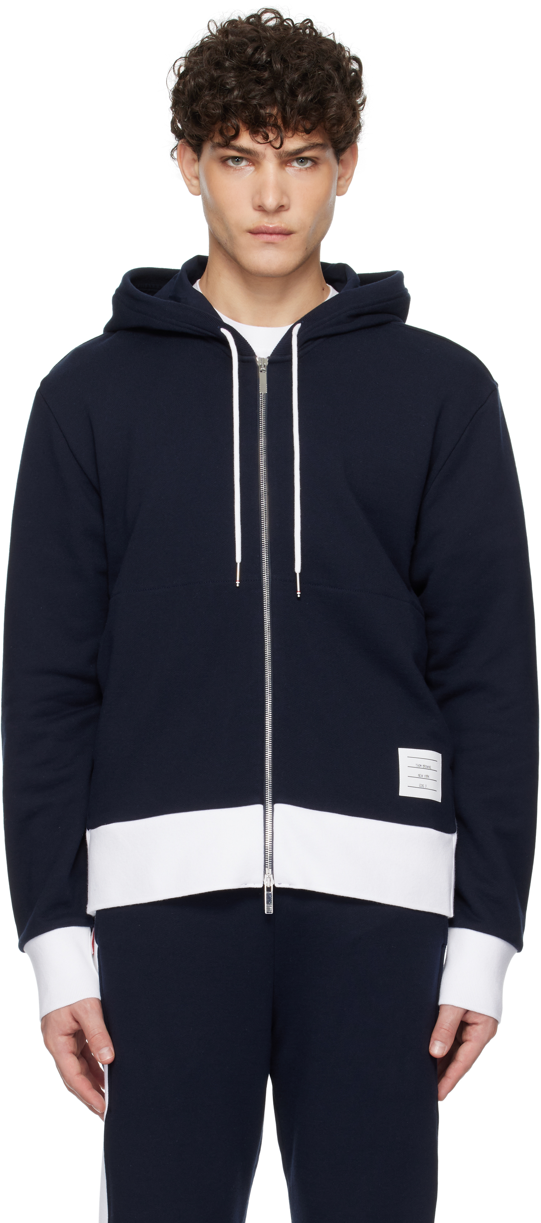 Thom Browne Navy Classic 4-bar Jersey Zip-up Hoodie In 415 Navy
