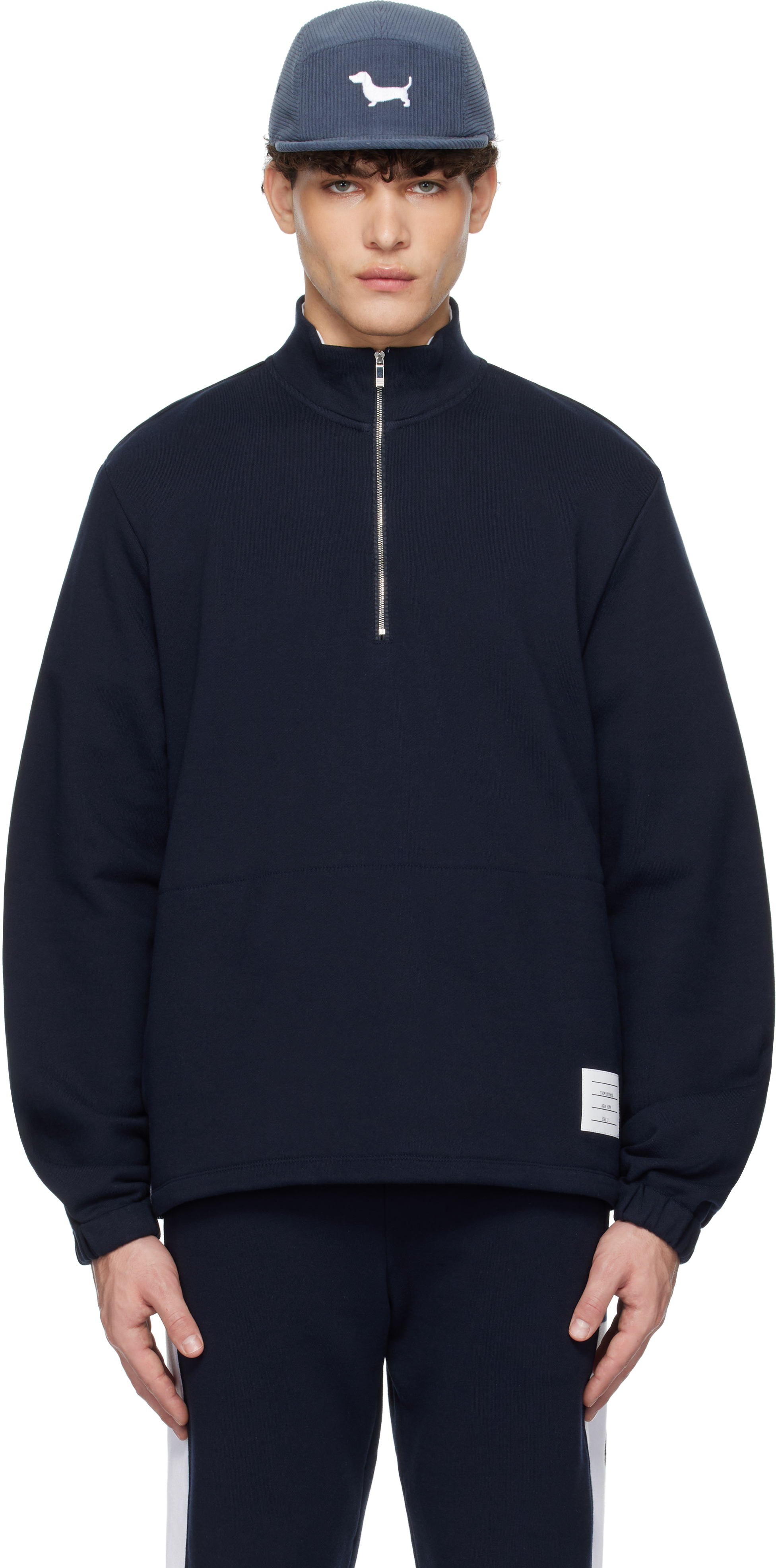 Thom Browne Navy Classic 4-bar Jersey Half-zip Sweatshirt In 415 Navy