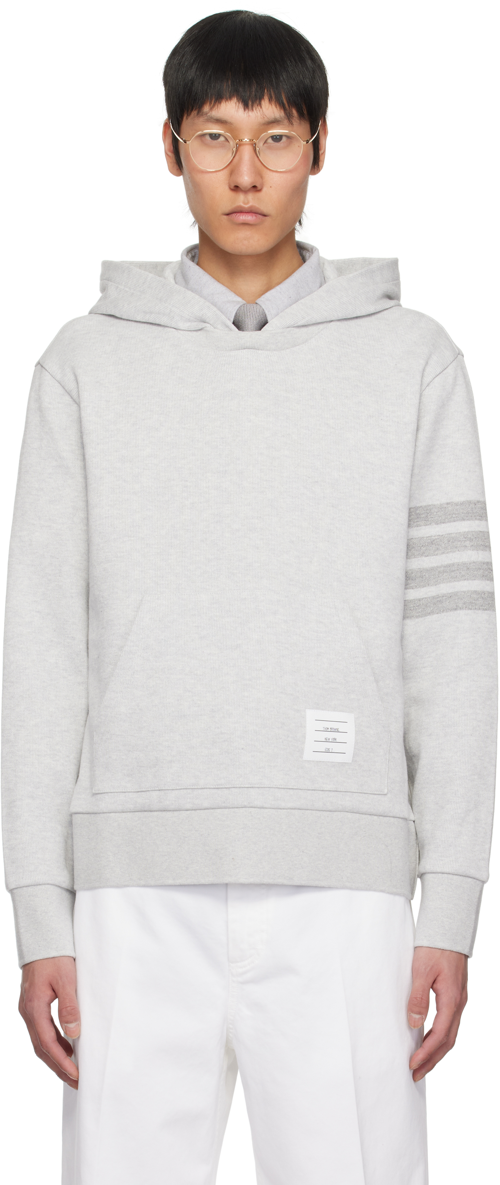 Shop Thom Browne Gray Double Face Knit 4-bar Hoodie In 065 Lt Grey